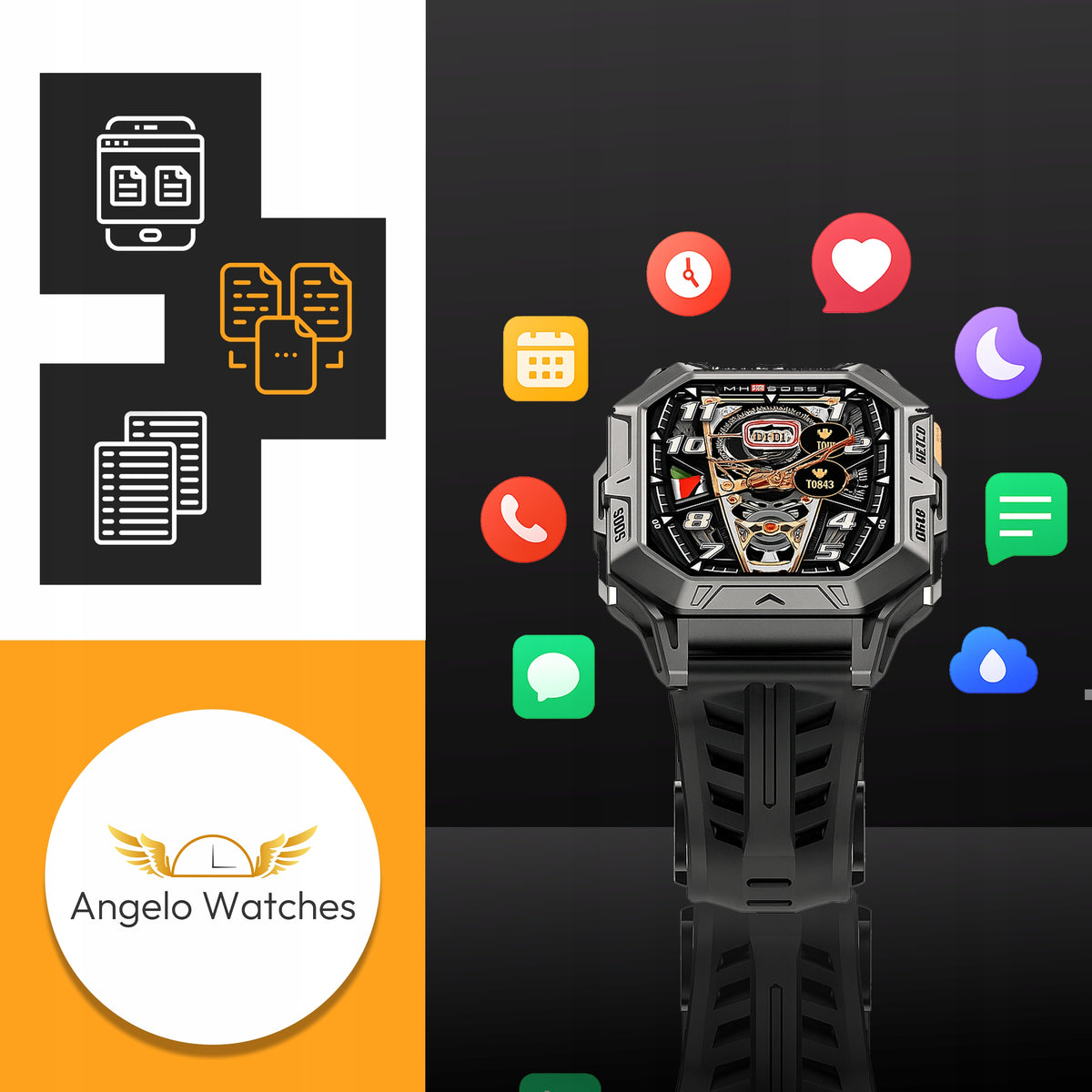 SMARTWATCH MEN'S MILITARY WATERPROOF CONVERSATION MENU POLISH AMOLED 1000mAH