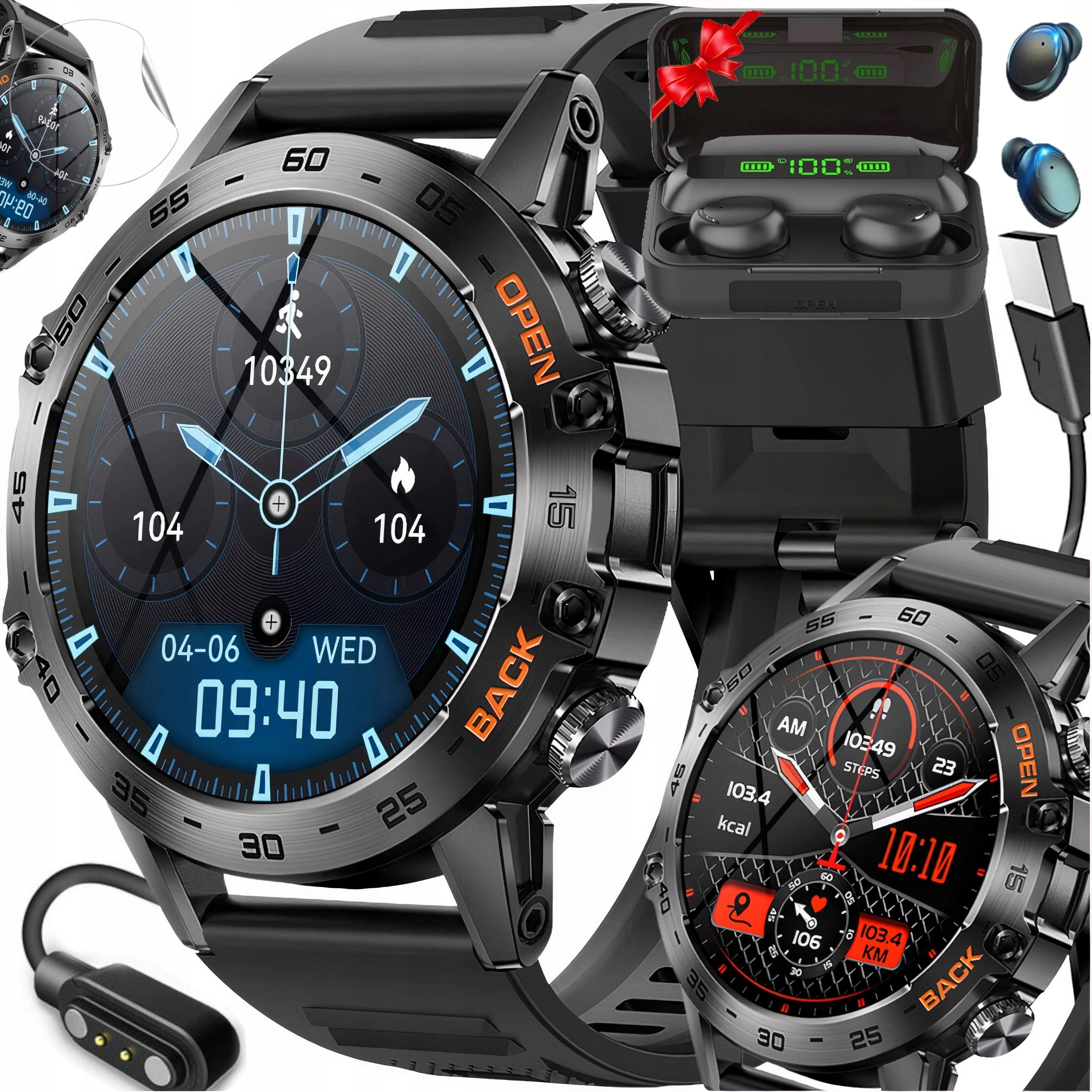 SMARTWATCH MEN'S TALK WATCH WATERPROOF MENU PL + glass + headphones