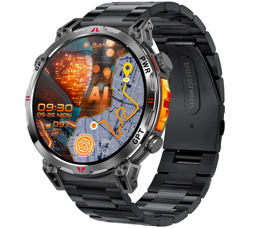 SMARTWATCH MEN'S WATCH AMOLED GPS TALK CHAT GPT AI 650mAh 2 STRIPS Packaging status original