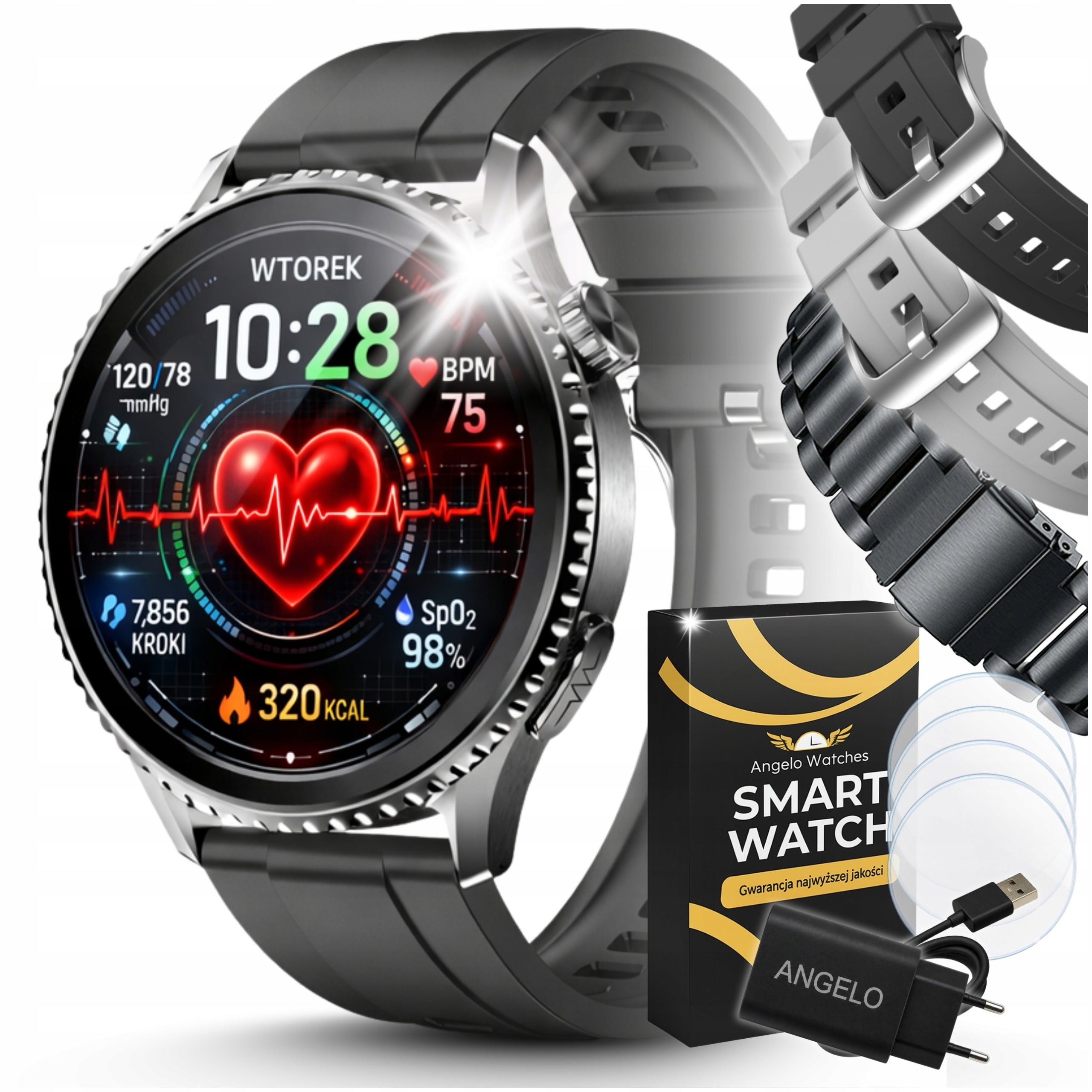 SMARTWATCH MEN'S WATCH CARDIOWATCH EKG HRV TALK SPORT PULSE MENU PL