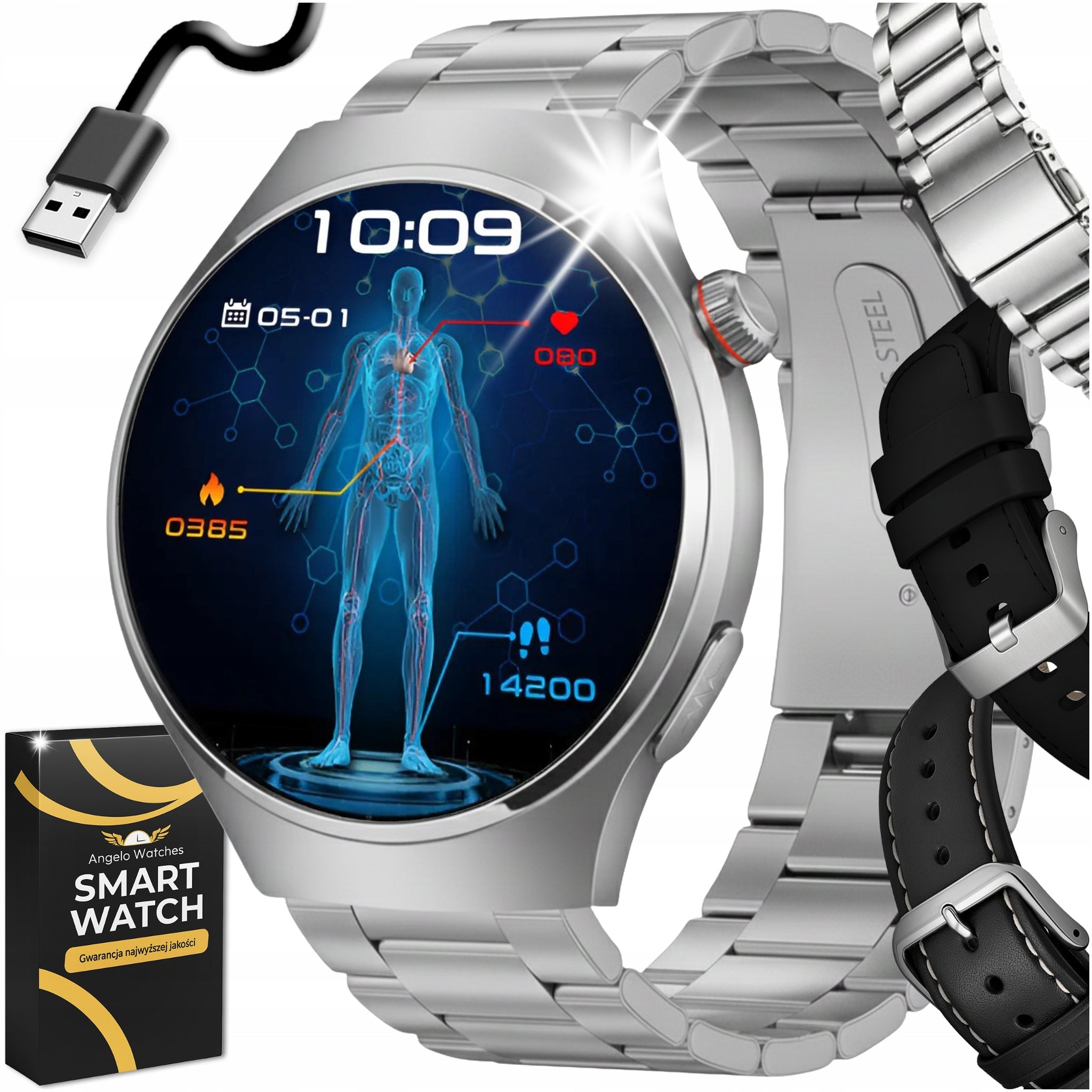SMARTWATCH MEN'S WATCH CARDIOWATCH EKG SUGAR MEASUREMENT HRV MENU STRIPS PL