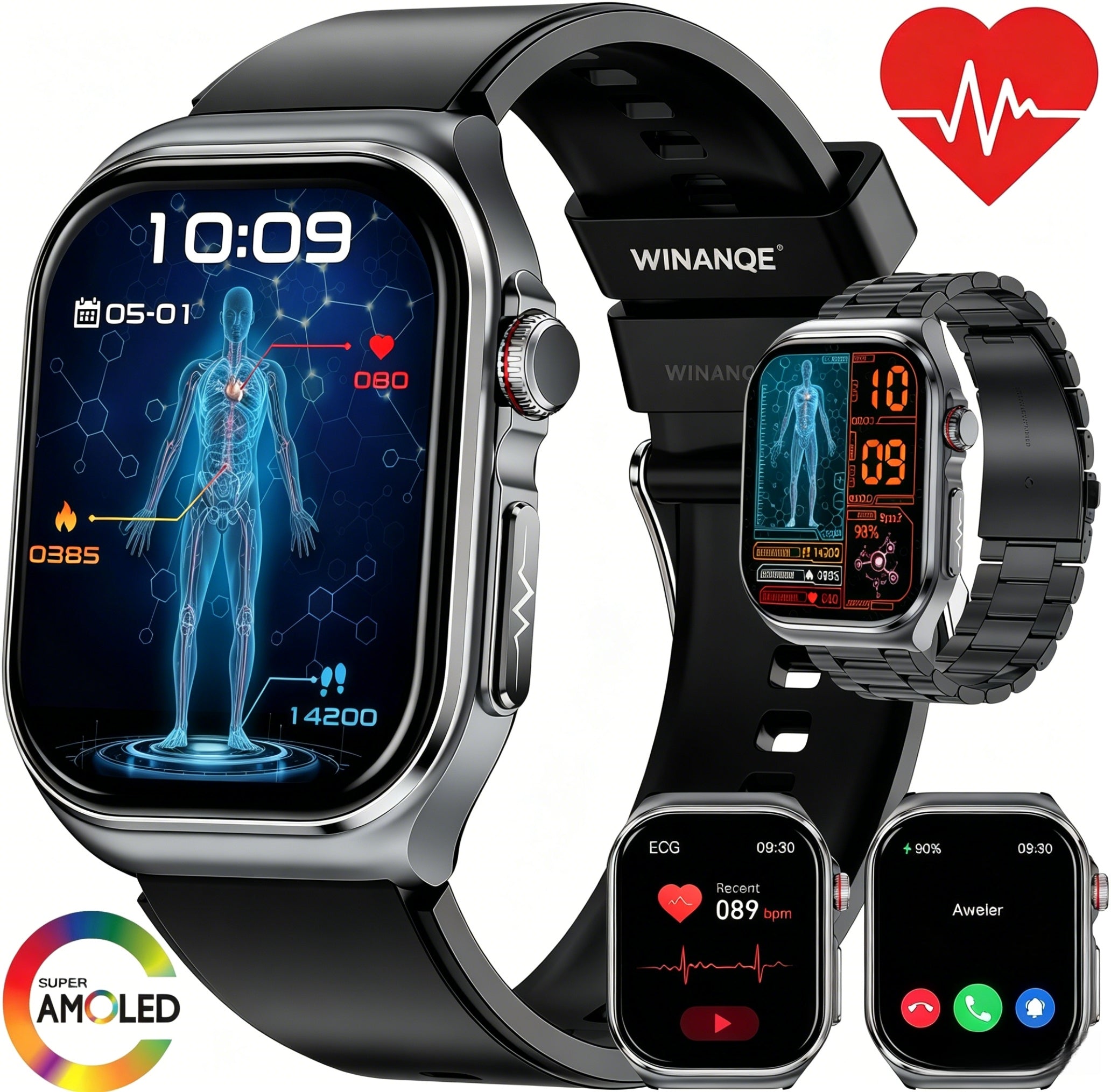 SMARTWATCH MEN'S WATCH EKG PRESSURE MEASUREMENT AMOLED CALL NOTIFICATIONS