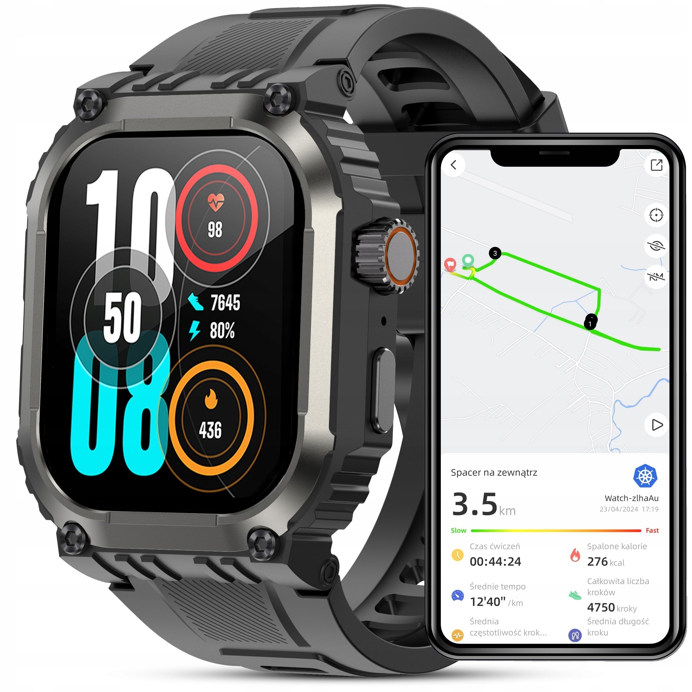 SMARTWATCH MEN'S WATCH GPS FUNCTION TALK POLISH MENU HEART RATE 410mAh