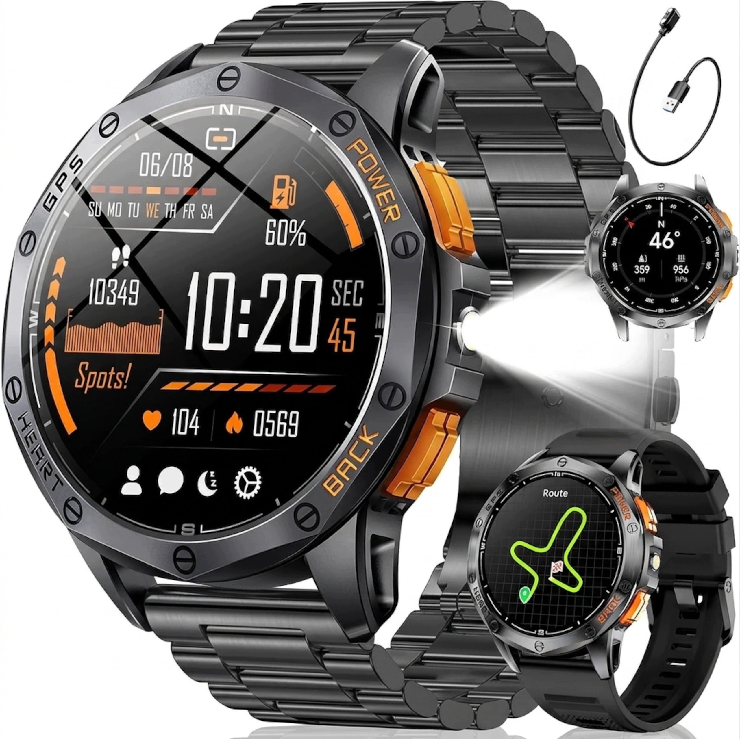 SMARTWATCH MEN'S WATCH GPS MILITARY WATERPROOF TALK AMOLED IP68 STEEL