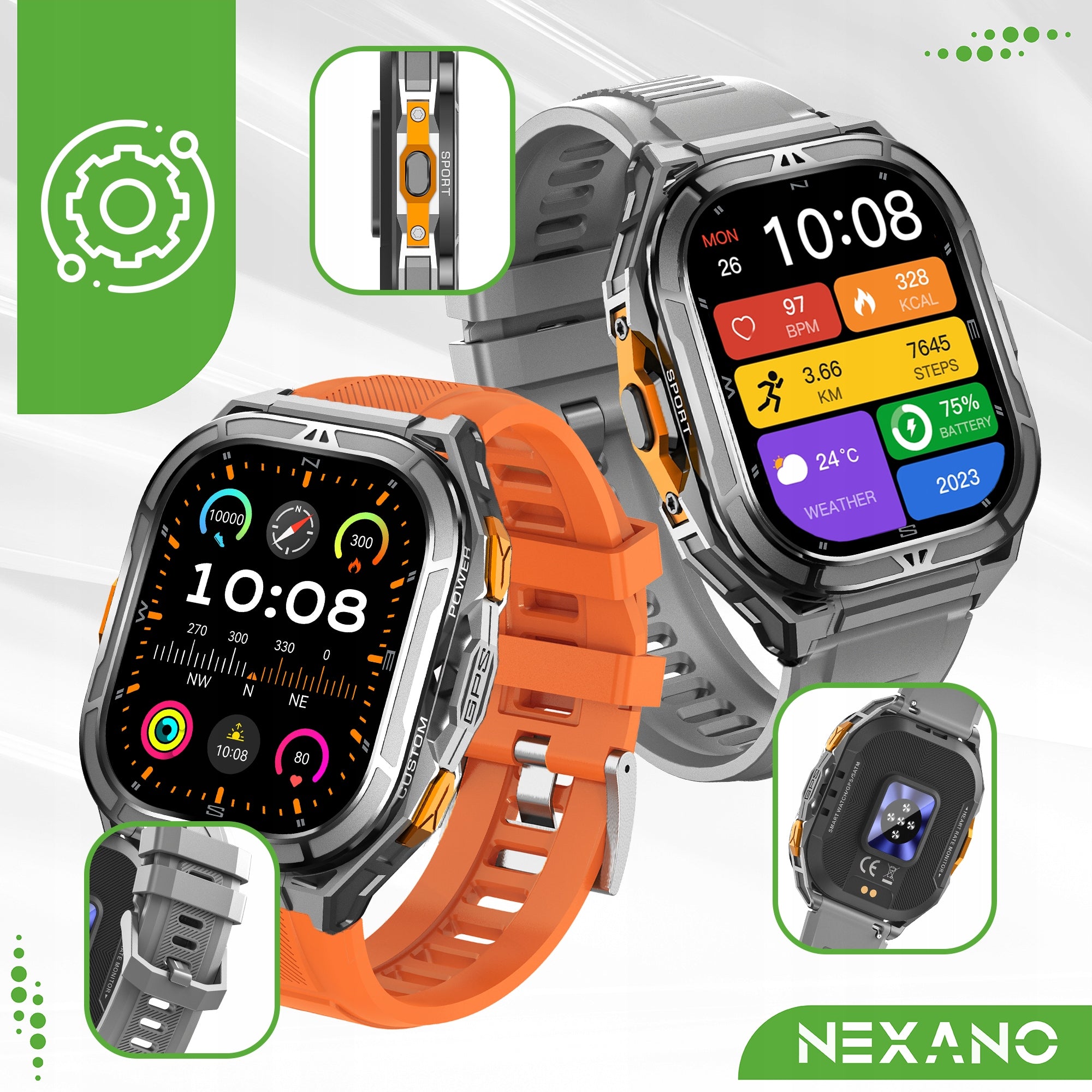 SMARTWATCH MEN'S WATCH GPS WATERPROOF TALK SMART WATCH SPORT MENU PL Manufacturer code Nexano NX5 GPS sport SREBRNY