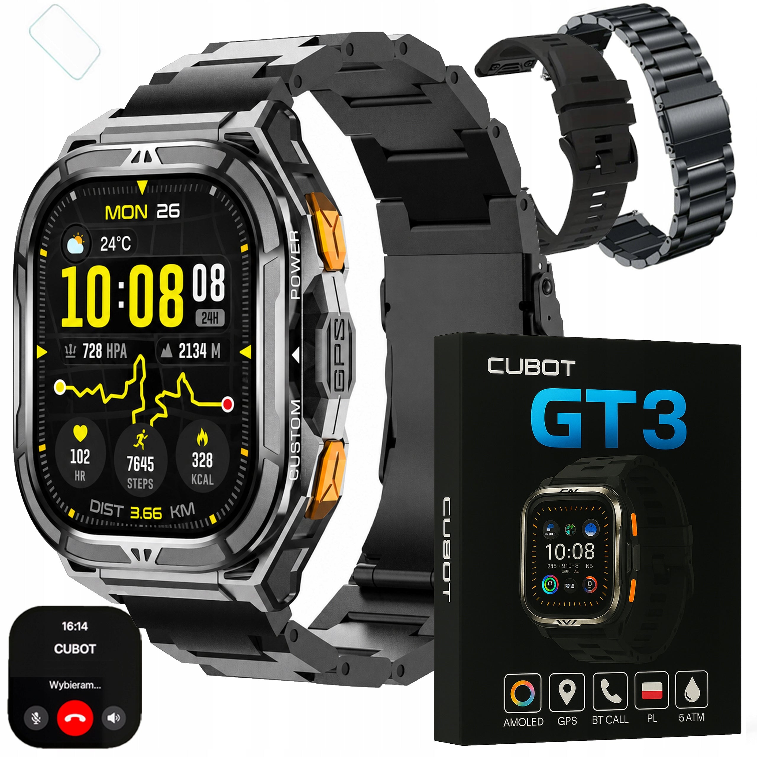 SMARTWATCH MEN'S WATCH GT3 AMOLED GPS TALK ARMORED MILITARY MENU PL
