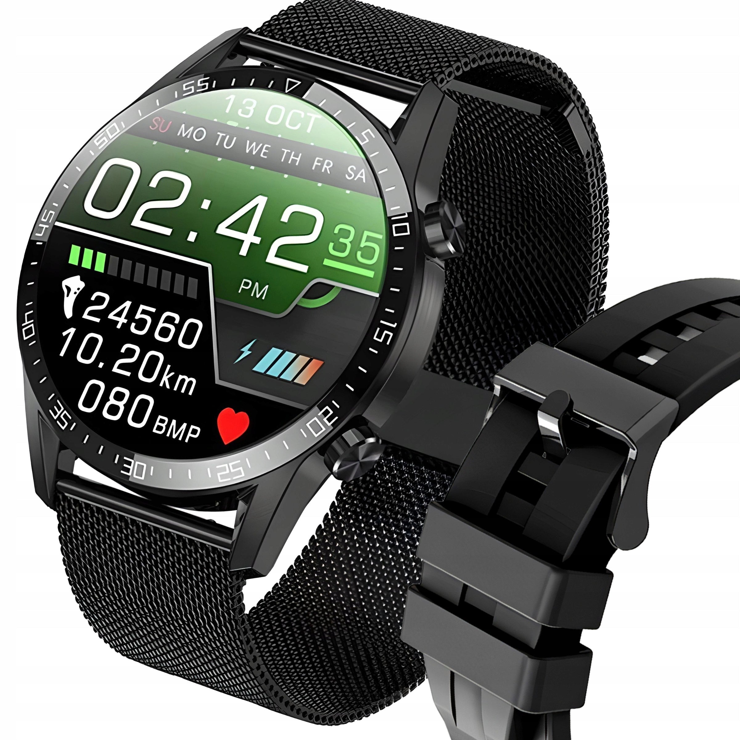 SMARTWATCH MEN'S WATCH MENU PL BLUETOOTH TALK HEALTH SPORT TWO STRIPES Brand RETOO