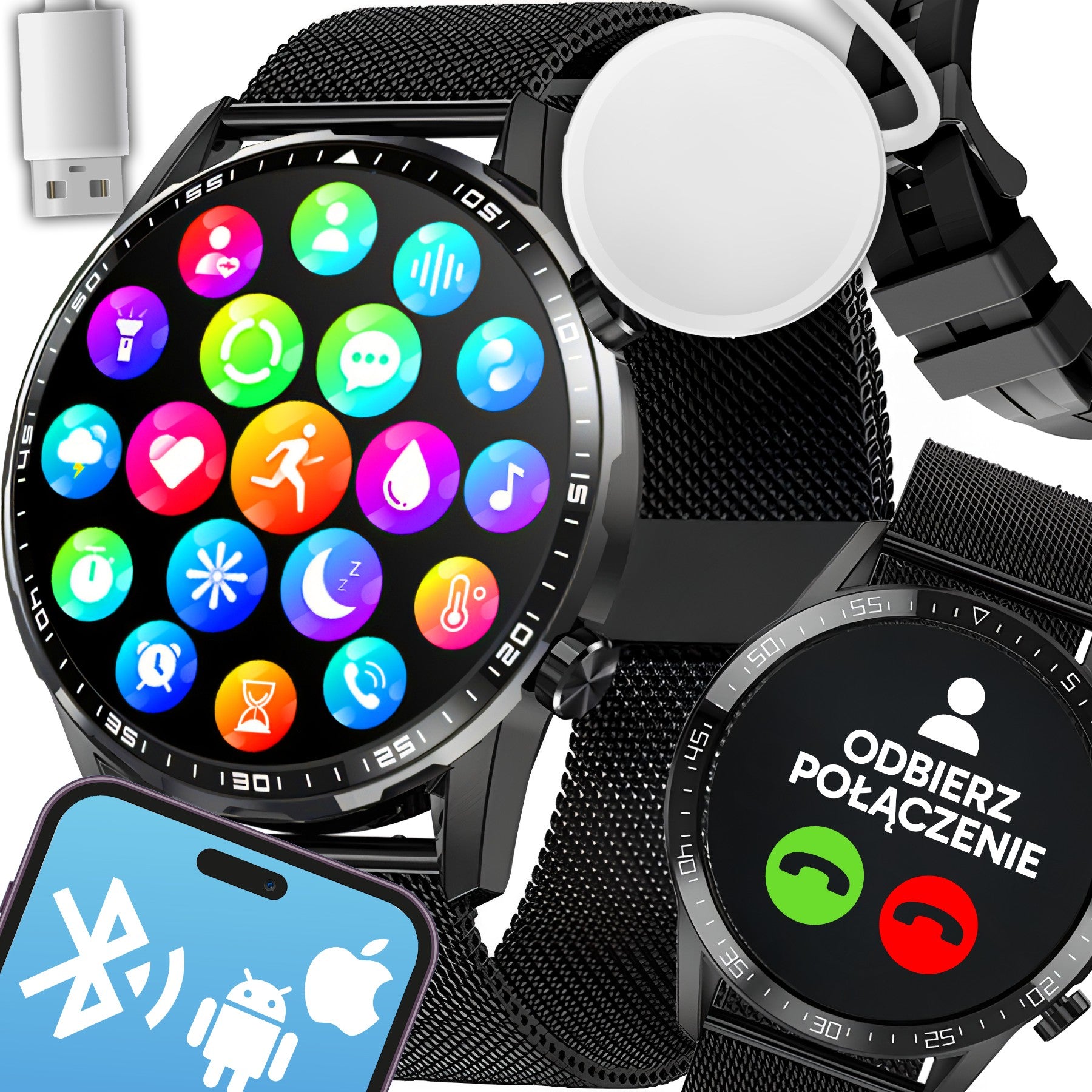 SMARTWATCH MEN'S WATCH MENU PL BLUETOOTH TALK HEALTH SPORT TWO STRIPES Packaging status original