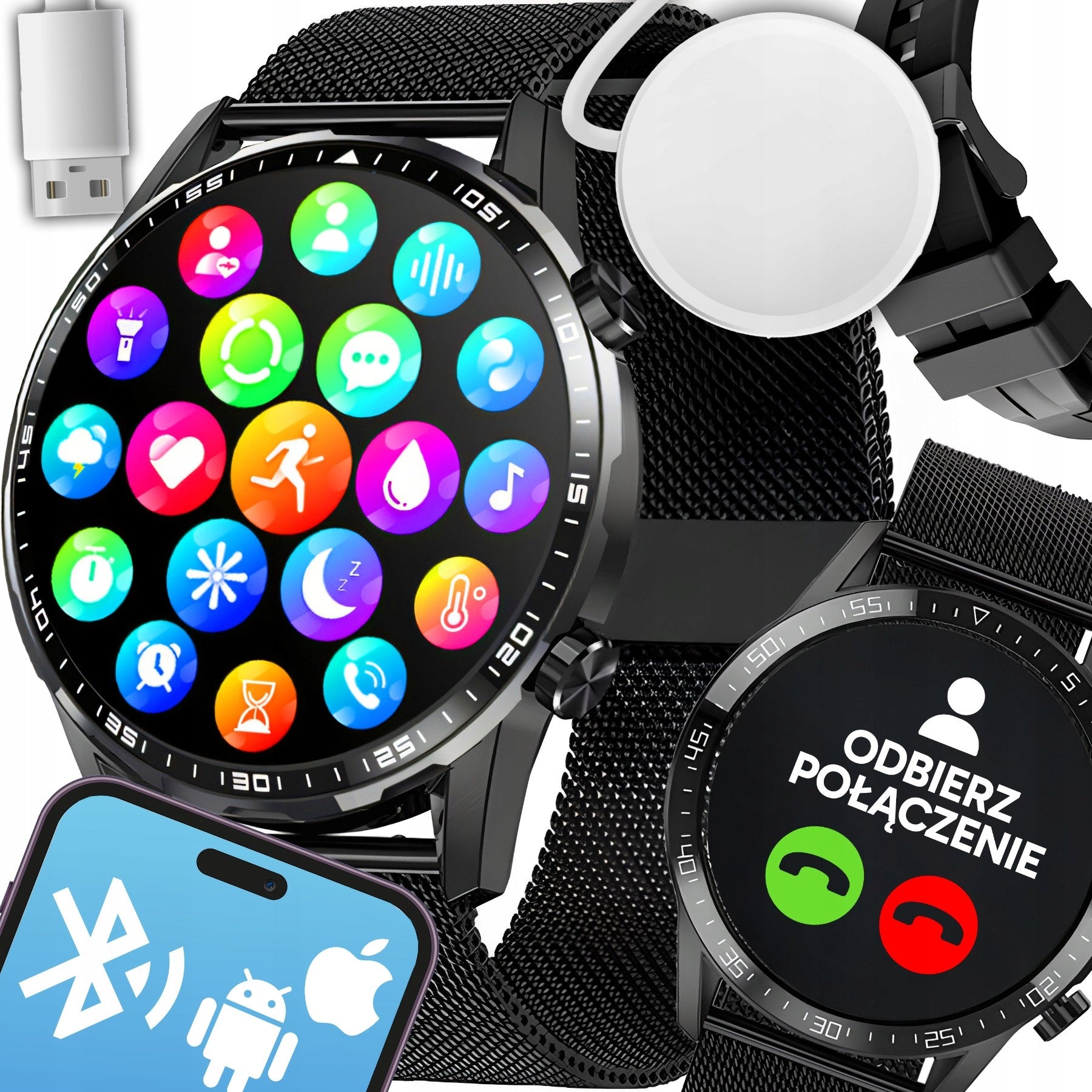 SMARTWATCH MEN'S WATCH MENU PL BLUETOOTH TALK HEALTH SPORT TWO STRIPES