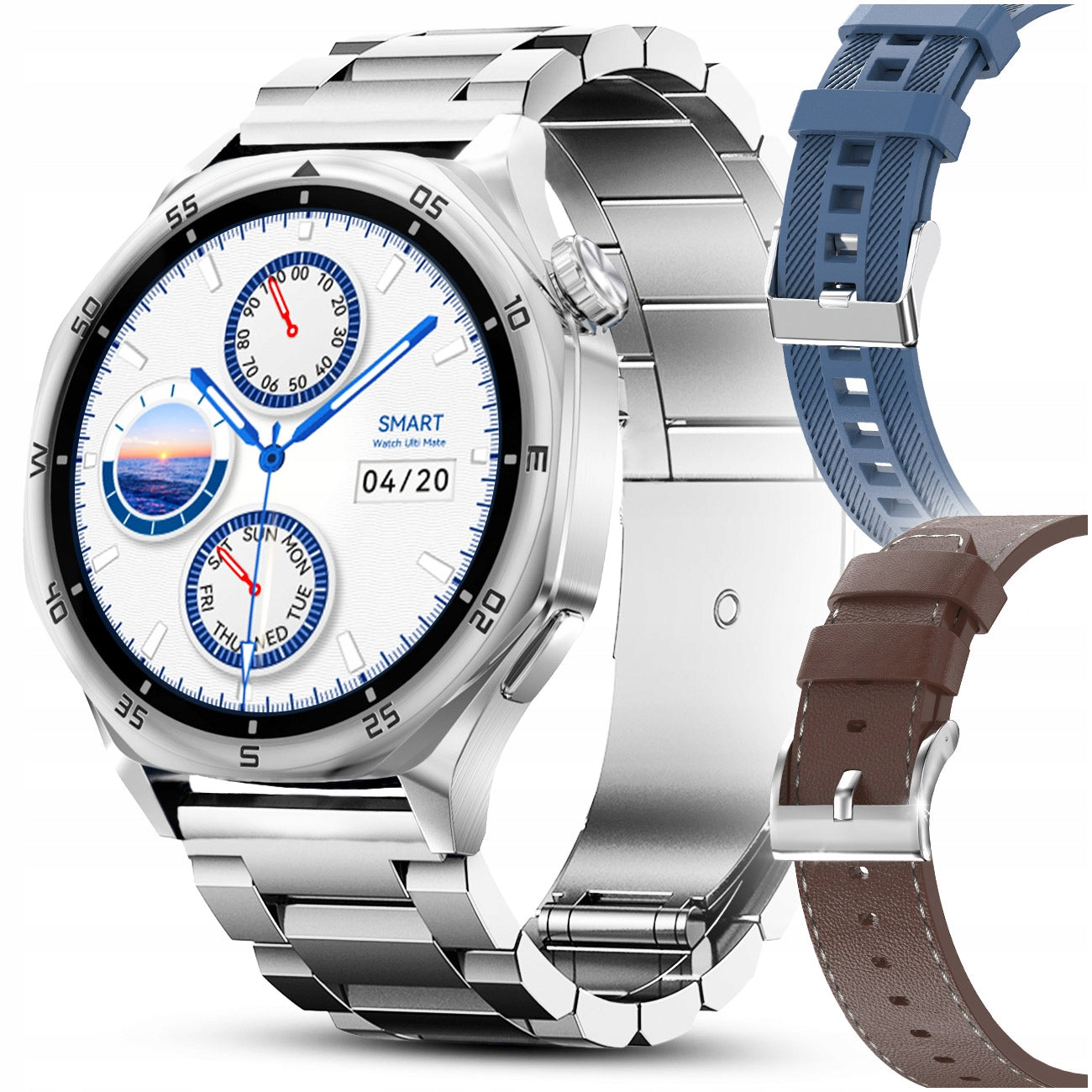 SMARTWATCH MEN'S WATCH MENU PL TALK AMOLED VOICE RECORDER MP3 4GB + 3 stripes