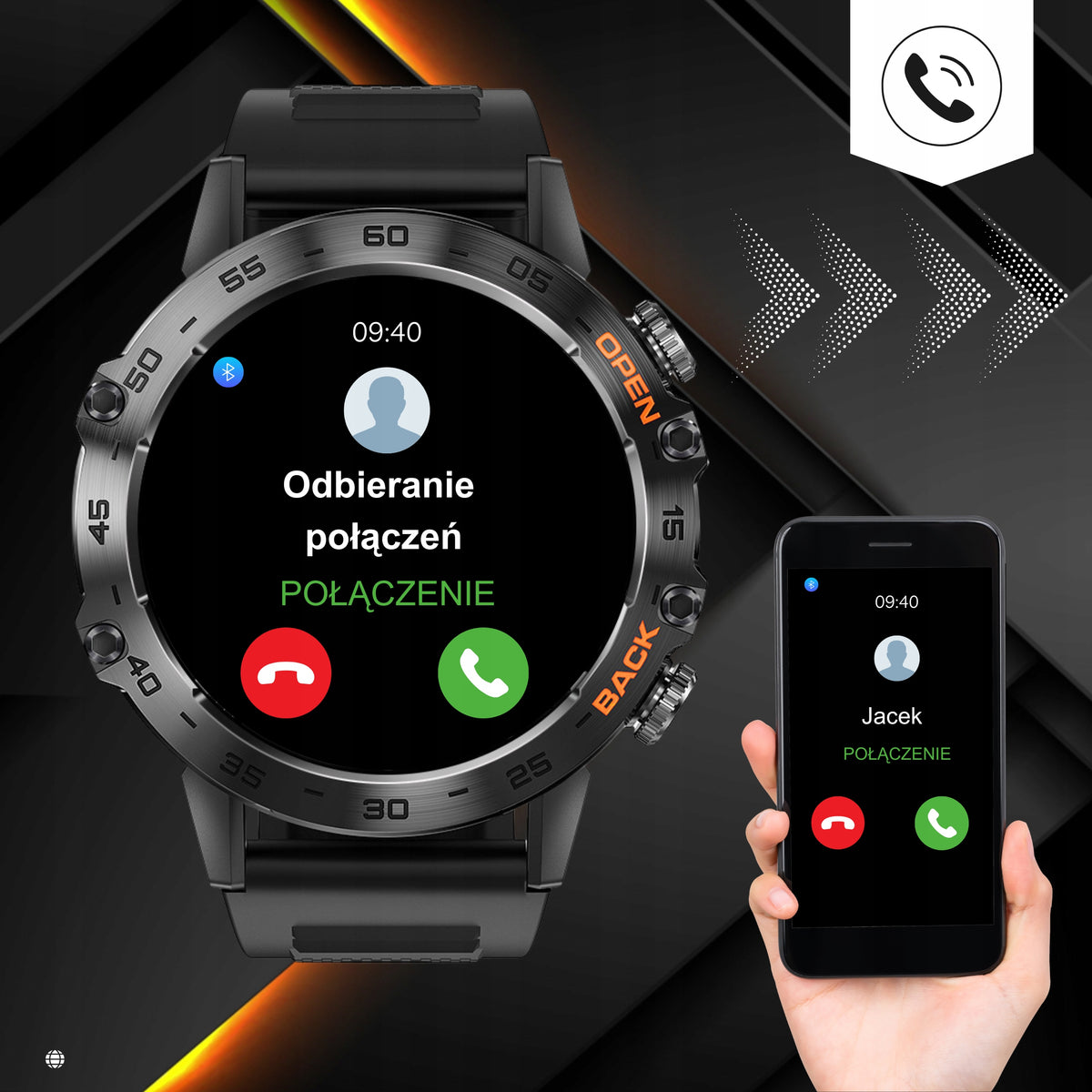 SMARTWATCH MEN'S WATCH POLISH CONVERSATION MENU WATERPROOF + FREEBIE Model K52