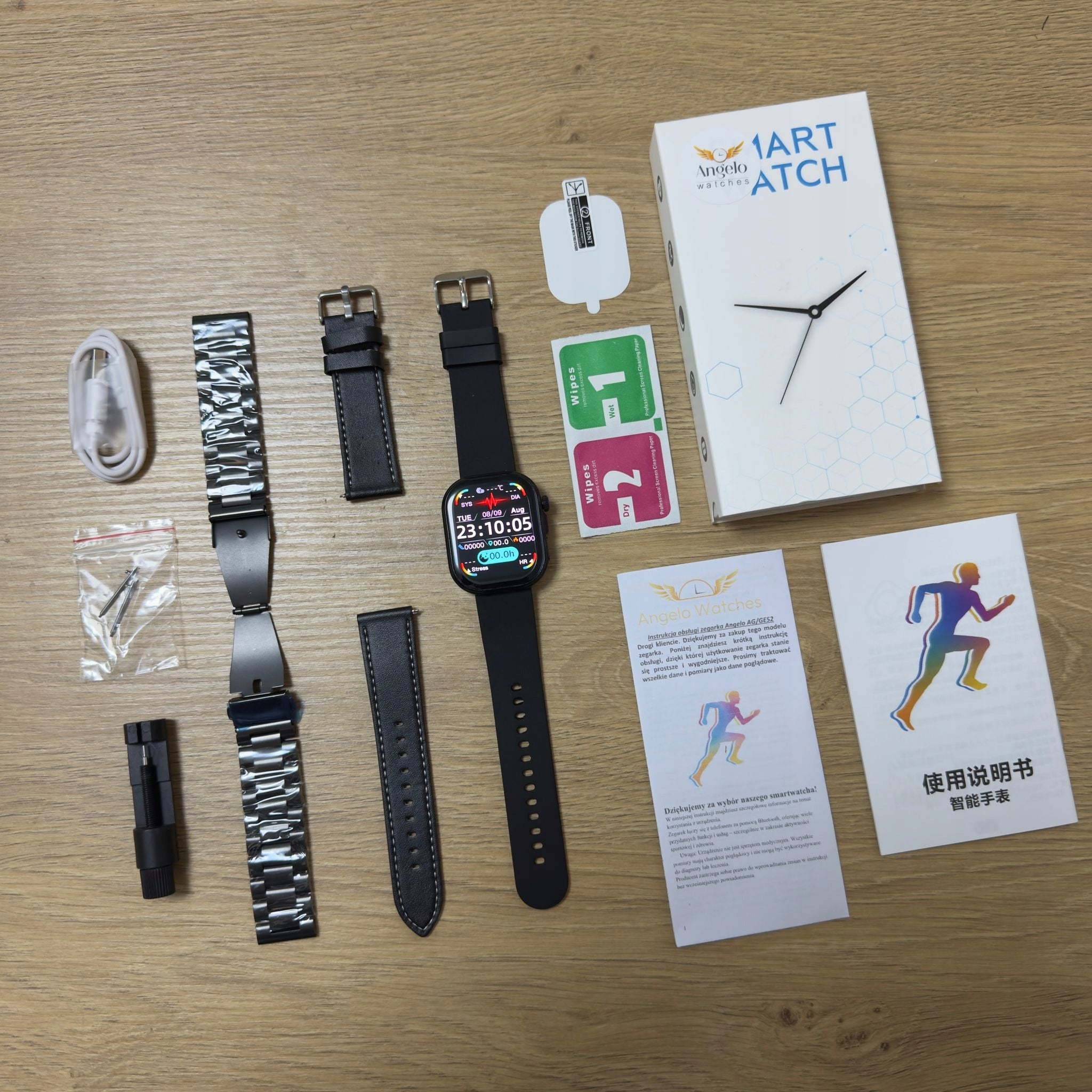 SMARTWATCH MEN'S WATCH PRESSURE CARDIO TALK EKG AMOLED PULSE MENU PL Brand Angelo Watches
