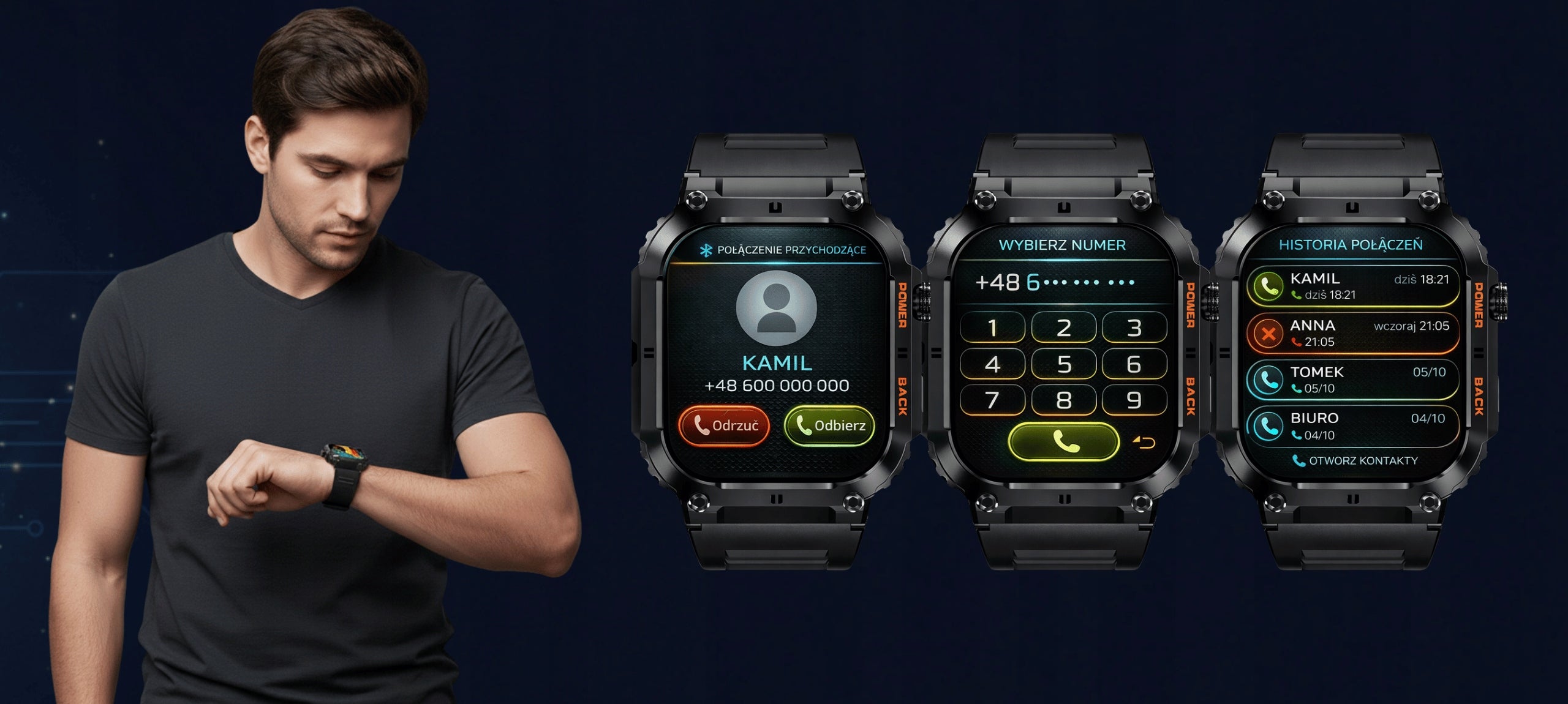 SMARTWATCH MEN'S WATCH SMS NOTIFICATIONS POLISH MENU WATERPROOF Manufacturer code smartwatch