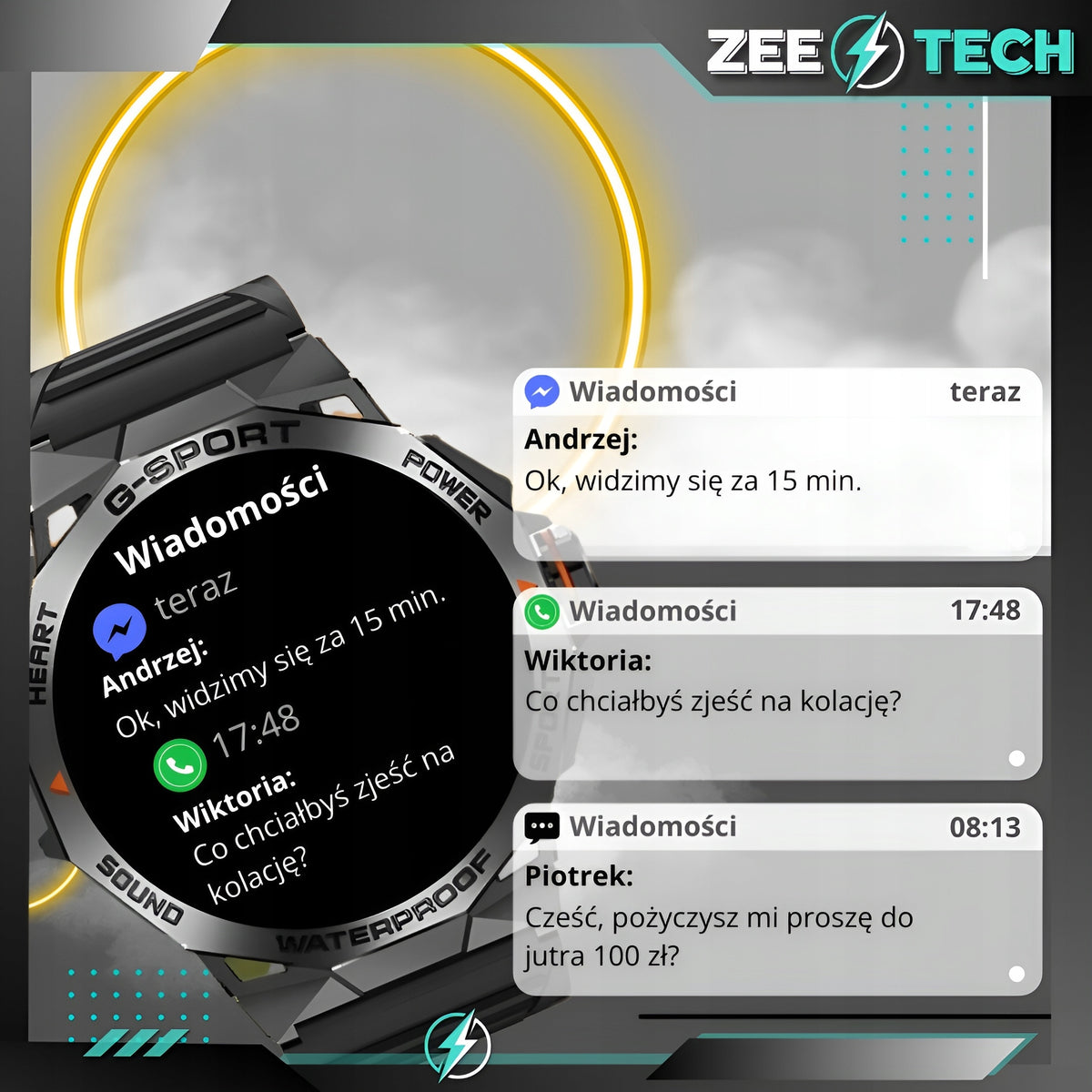 SMARTWATCH MEN'S WATCH TALK PL MENU HEART RATE PULSE SLEEP SMART WATCH + GLASS Color black