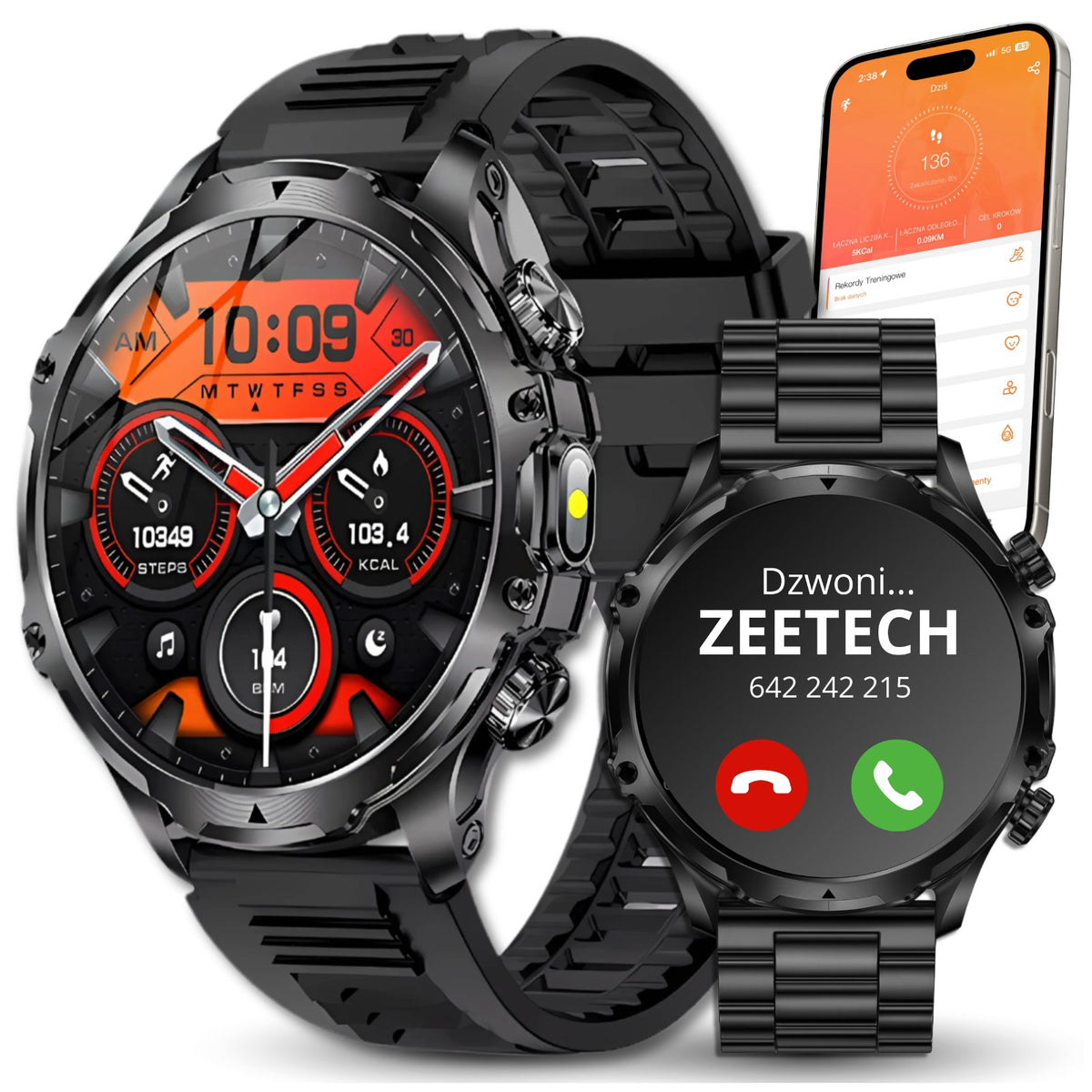 SMARTWATCH MEN'S WATCH TALK POLISH MENU LARGE WITH BRACELET FLASHLIGHT