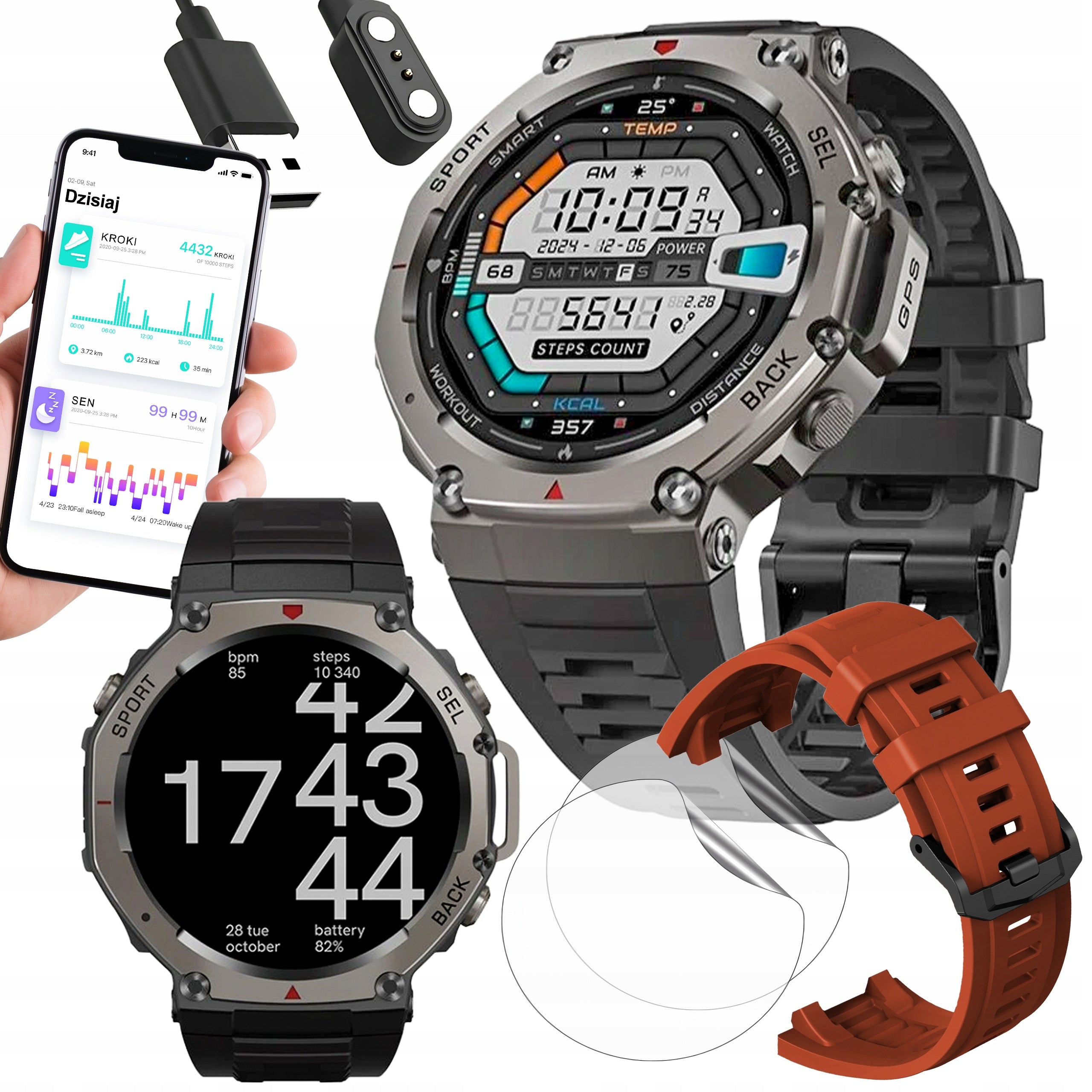 SMARTWATCH MEN'S WATCH WATERPROOF GPS MENU POLISH TALK SPORT AMOLED