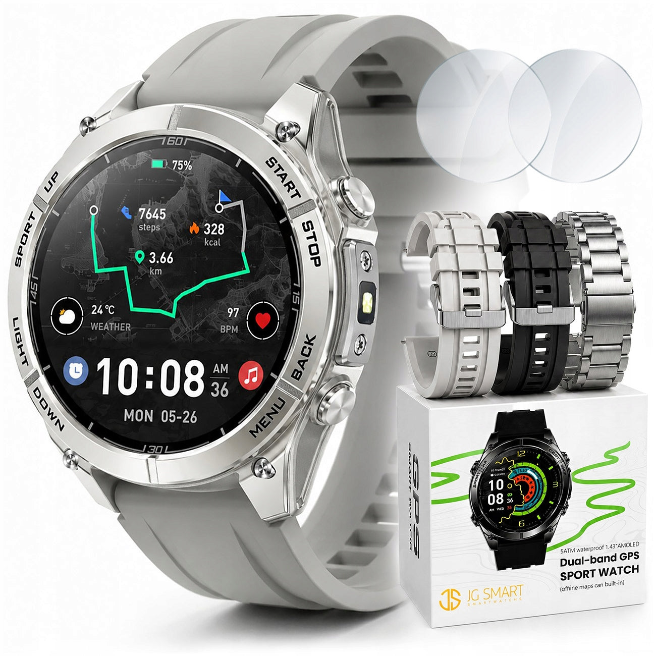 SMARTWATCH MEN'S WATERPROOF IP69K DUAL GPS MAP COMPASS FLASHLIGHT VOICE RECORDER AI