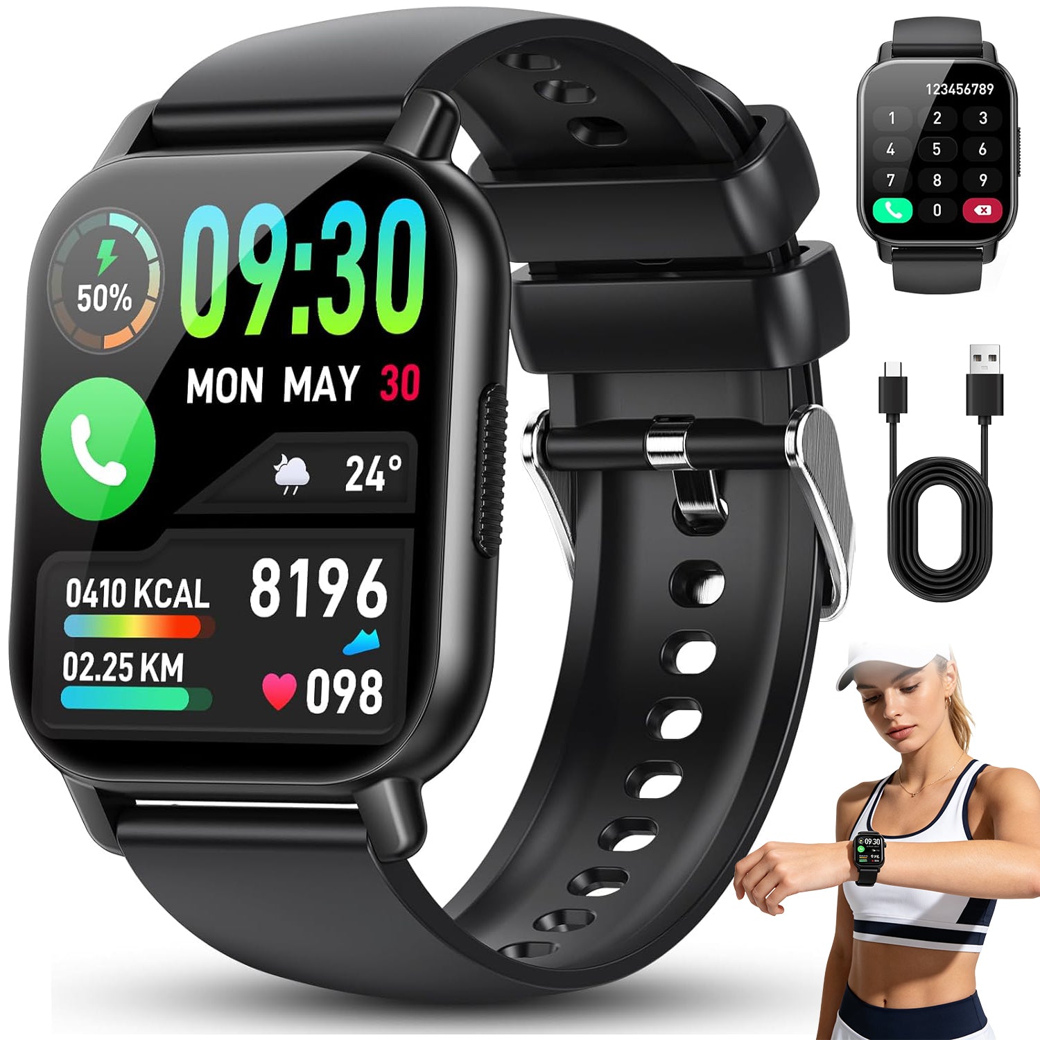 SMARTWATCH MEN'S WOMEN'S SPORTS WATCH 1,85 INCH BLACK