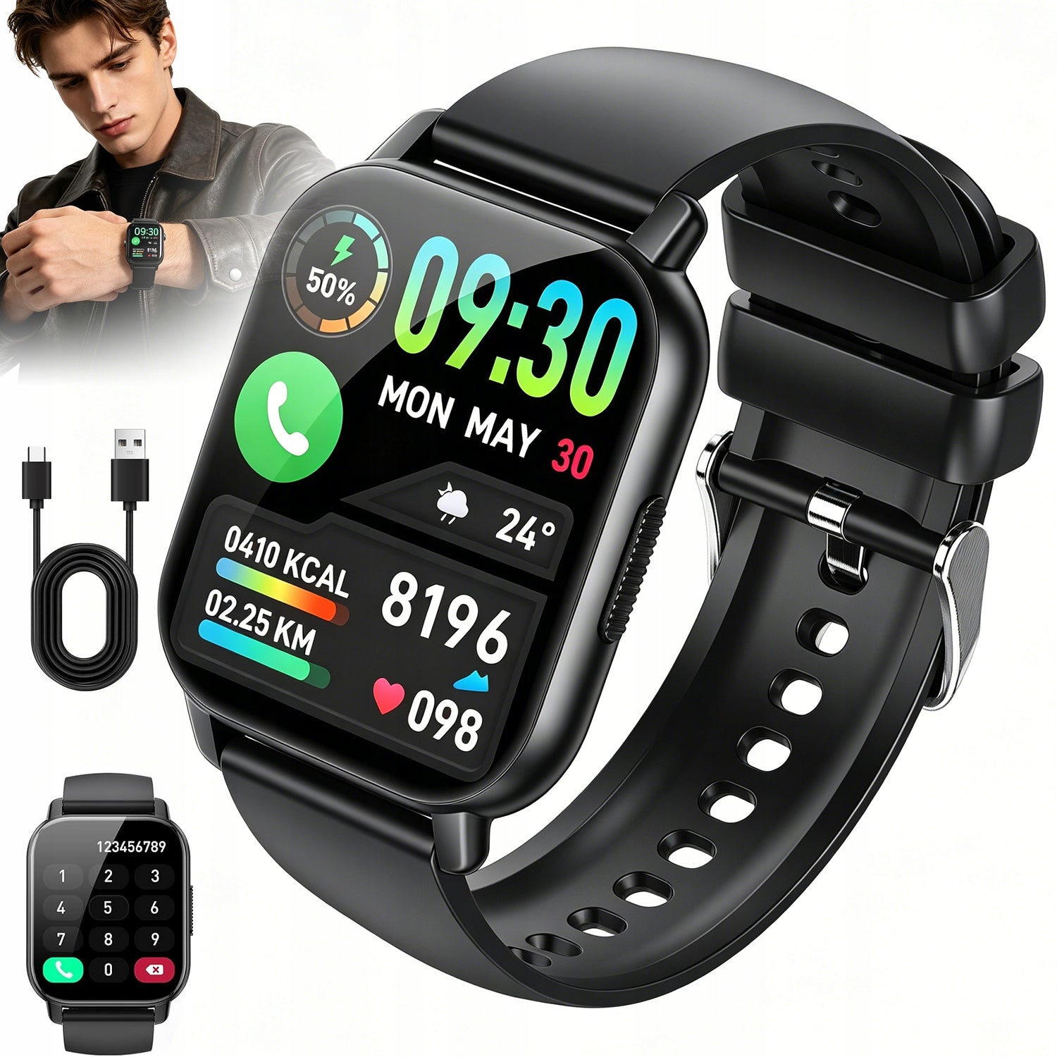 SMARTWATCH MEN'S WOMEN'S WATCH PRO SPORTS WATERPROOF BLACK 1,85
