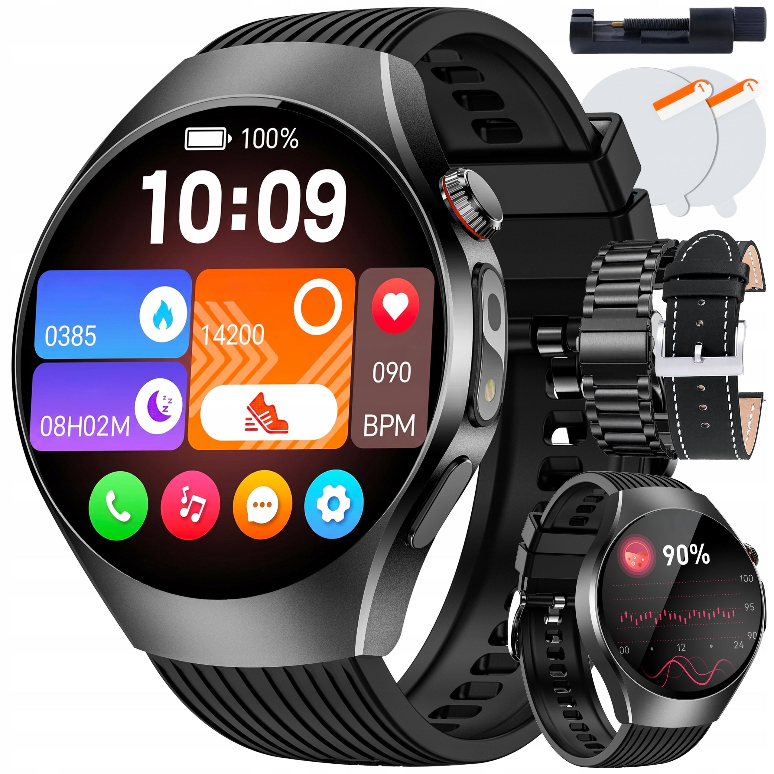 SMARTWATCH Men's Black AMOLED ECG Polish Pressure Glucose Talking Flashlight