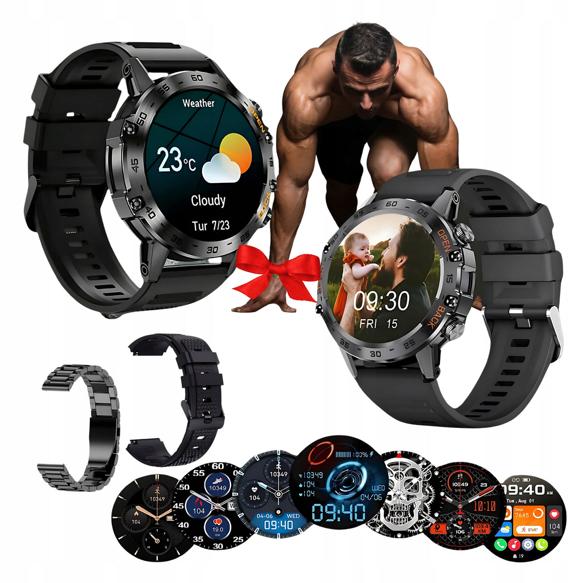 SMARTWATCH Men's watch HAMMER Black SPORT PULSE WATERPROOF MENU POLISH