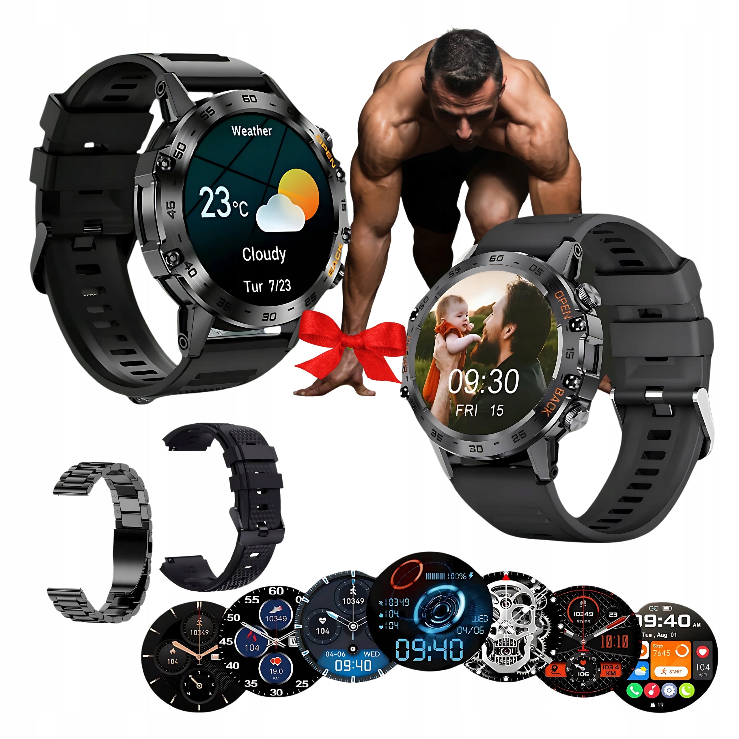 SMARTWATCH Men's watch HAMMER Black SPORT PULSE WATERPROOF MENU POLISH