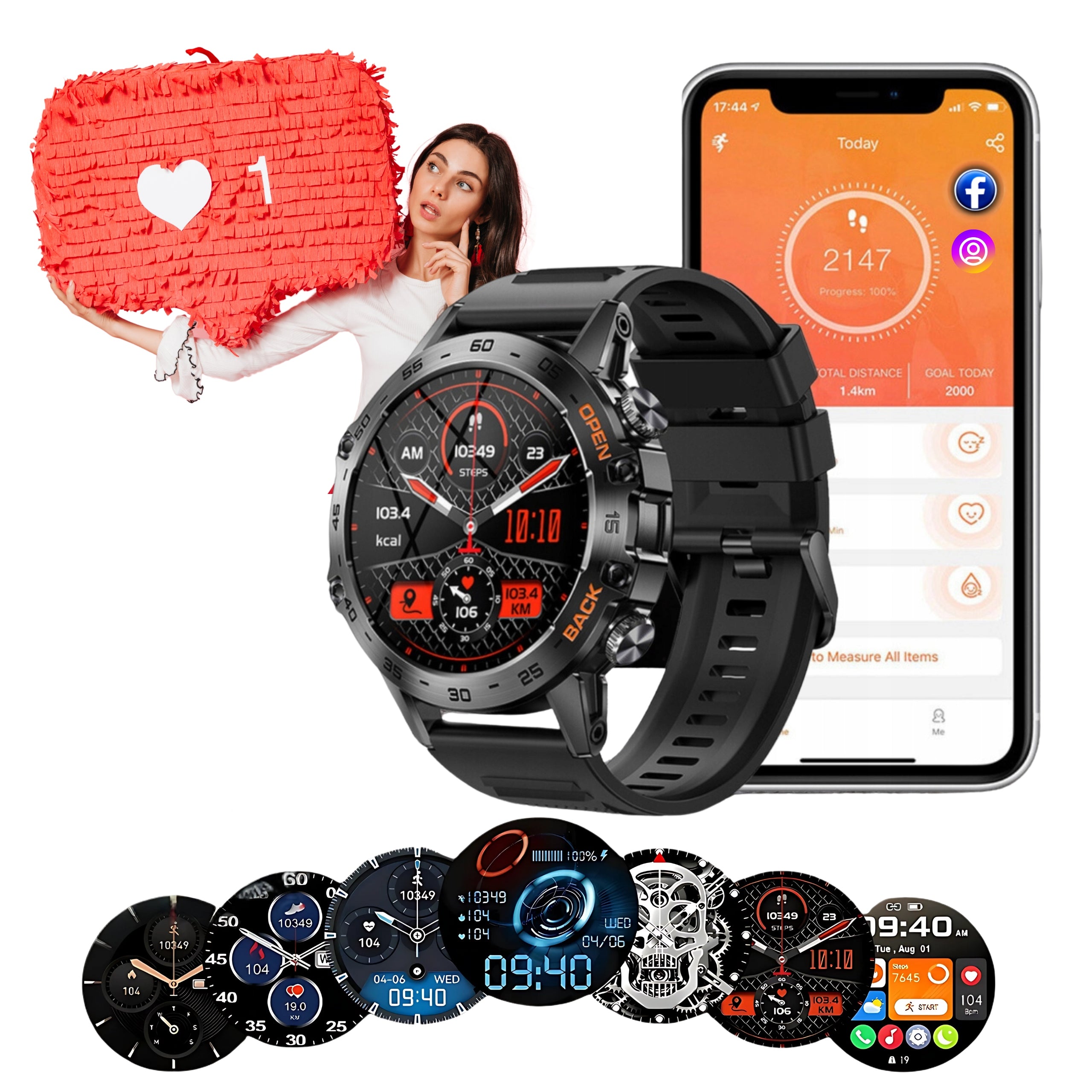 SMARTWATCH Men's watch HAMMER Black SPORT PULSE WATERPROOF POLISH MENU