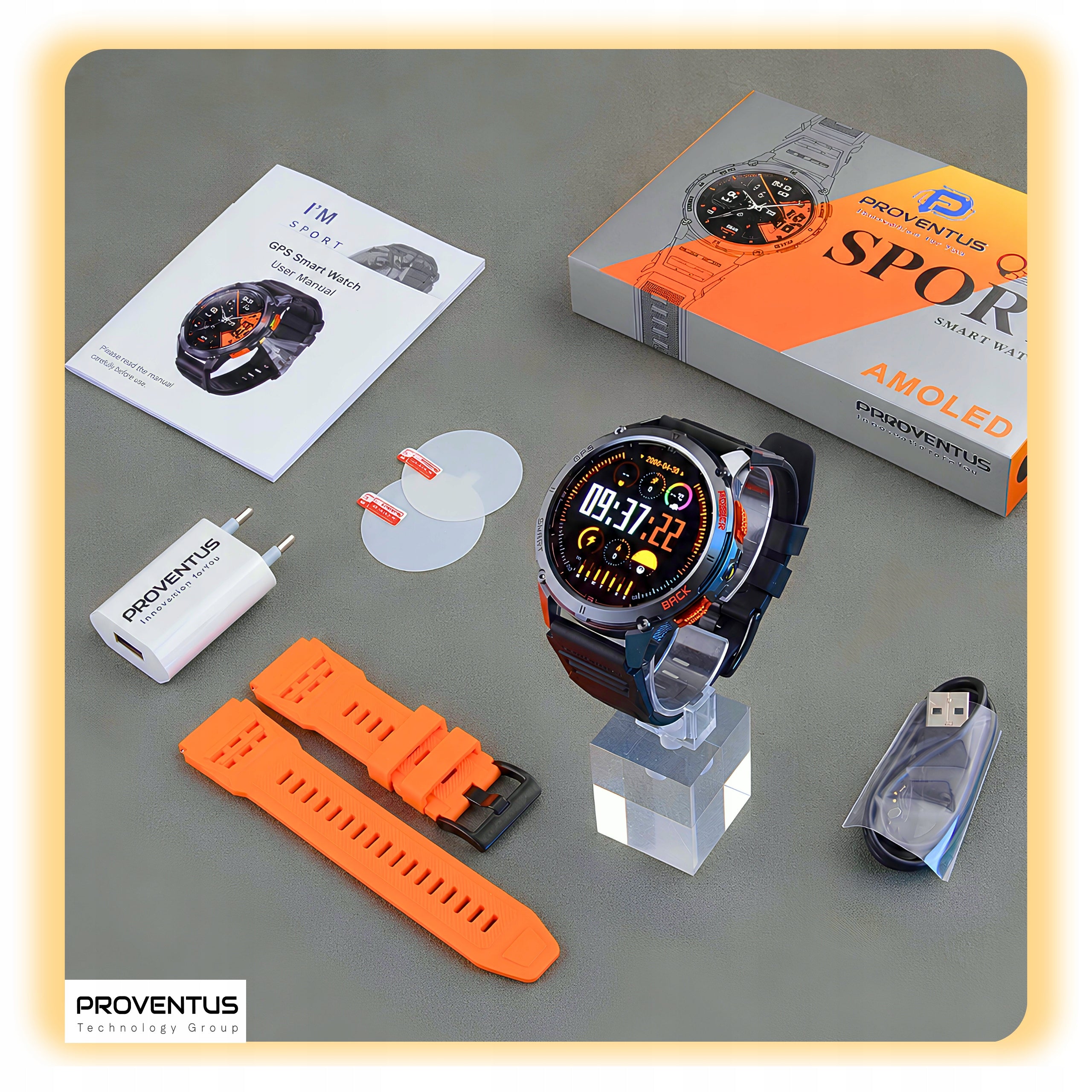 SMARTWATCH Proventus GPS AMOLED 530 mAh Conversation Waterproof Manufacturer code Sport Watch Z GPS 3ATM 530mAh Kompas AMOLED