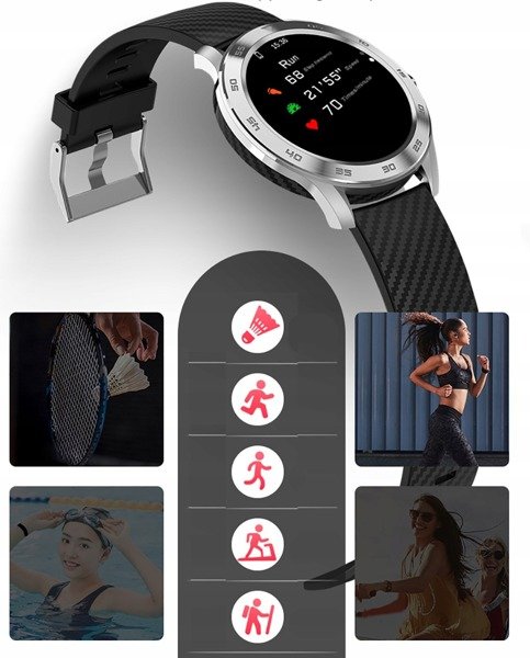 SMARTWATCH SMARTBAND WATCH WATER RESISTANT STRAP PULSE PRESSURE PRO DT98 Color black