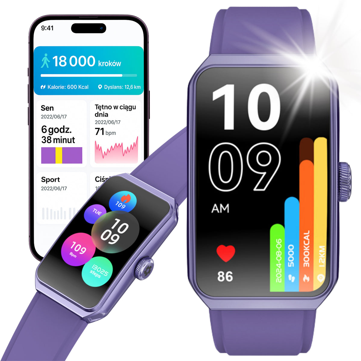 SMARTWATCH SMARTBAND WOMEN'S NEW AMOLED PRESSURE HEALTH SPORT MENU POLISH