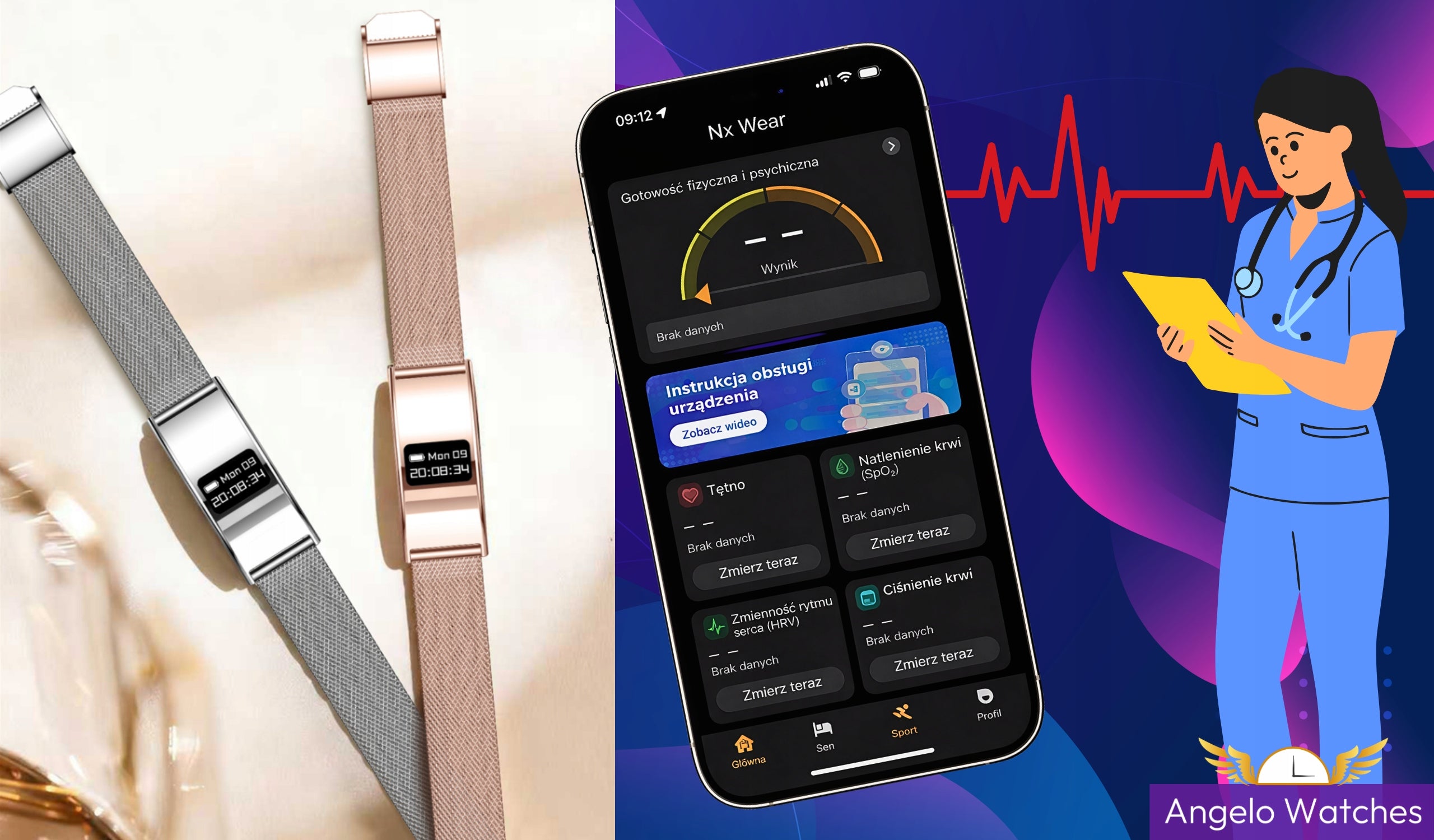 SMARTWATCH SMARTBAND WOMEN'S SMART BRACELET EKG PULSE SPORT MENU PL Manufacturer code B8