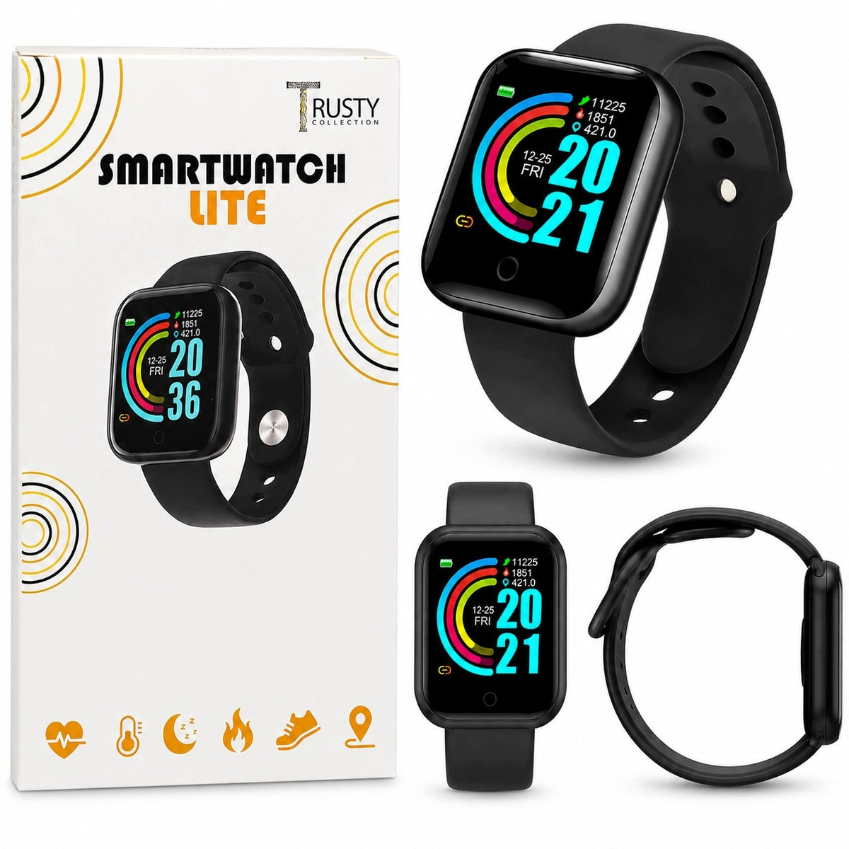 SMARTWATCH TRUSTY WATCH LITE BLACK POLISH MENU PEDOMETER HEART RATE MONITOR SEN