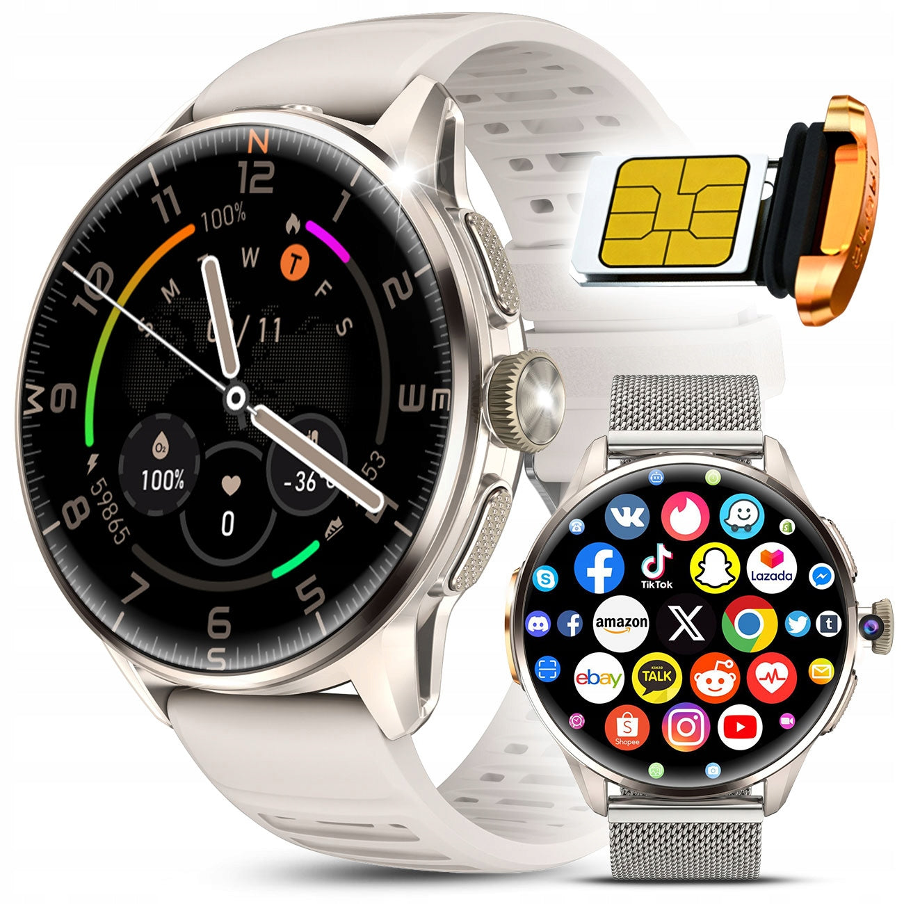 SMARTWATCH WATCH 4G SIM LTE WiFi GPS APPS GOOGLE CAMERA HD ANDROID