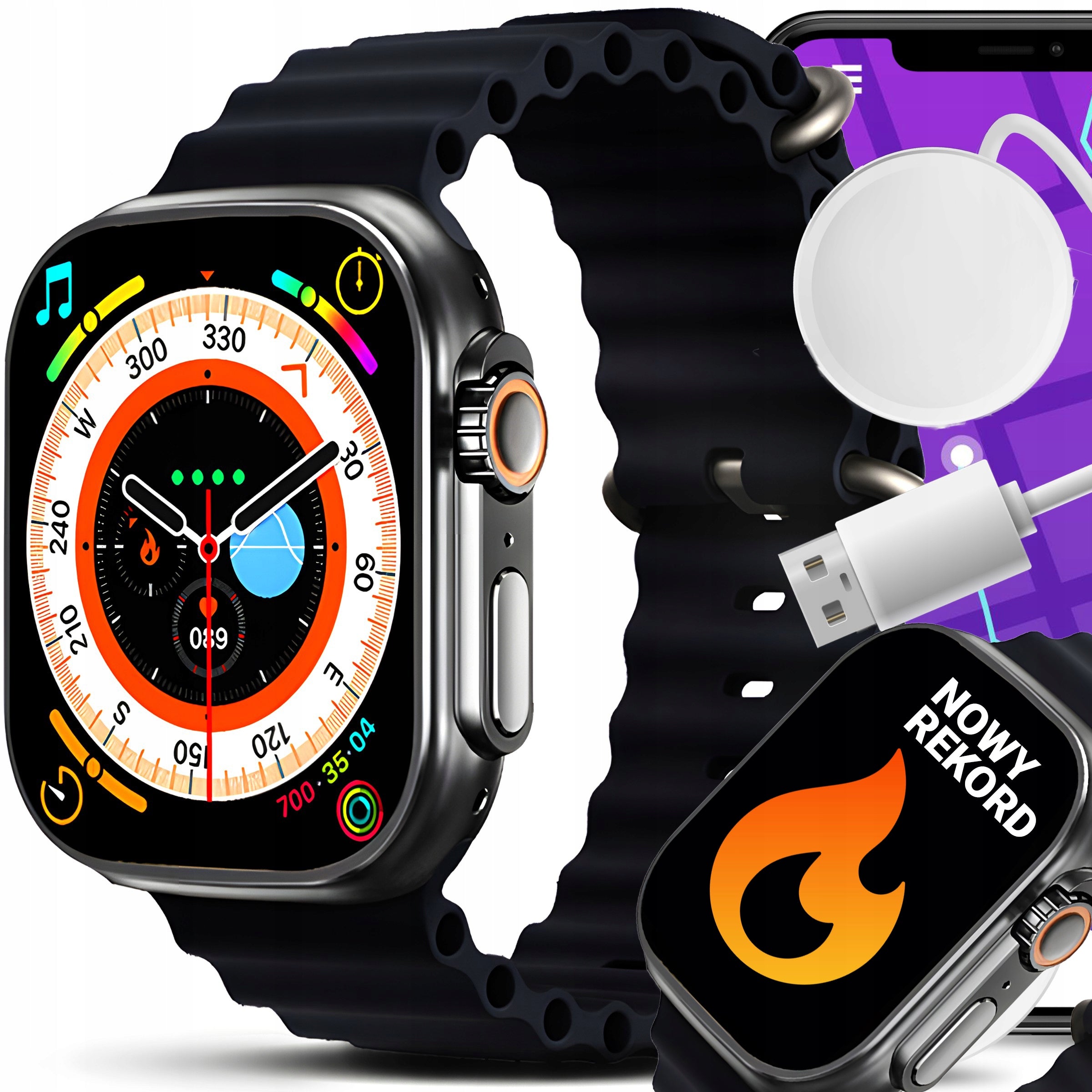 SMARTWATCH WATCH BLACK WATERPROOF SPORT PULSE PRESSURE NOTIFICATION IP