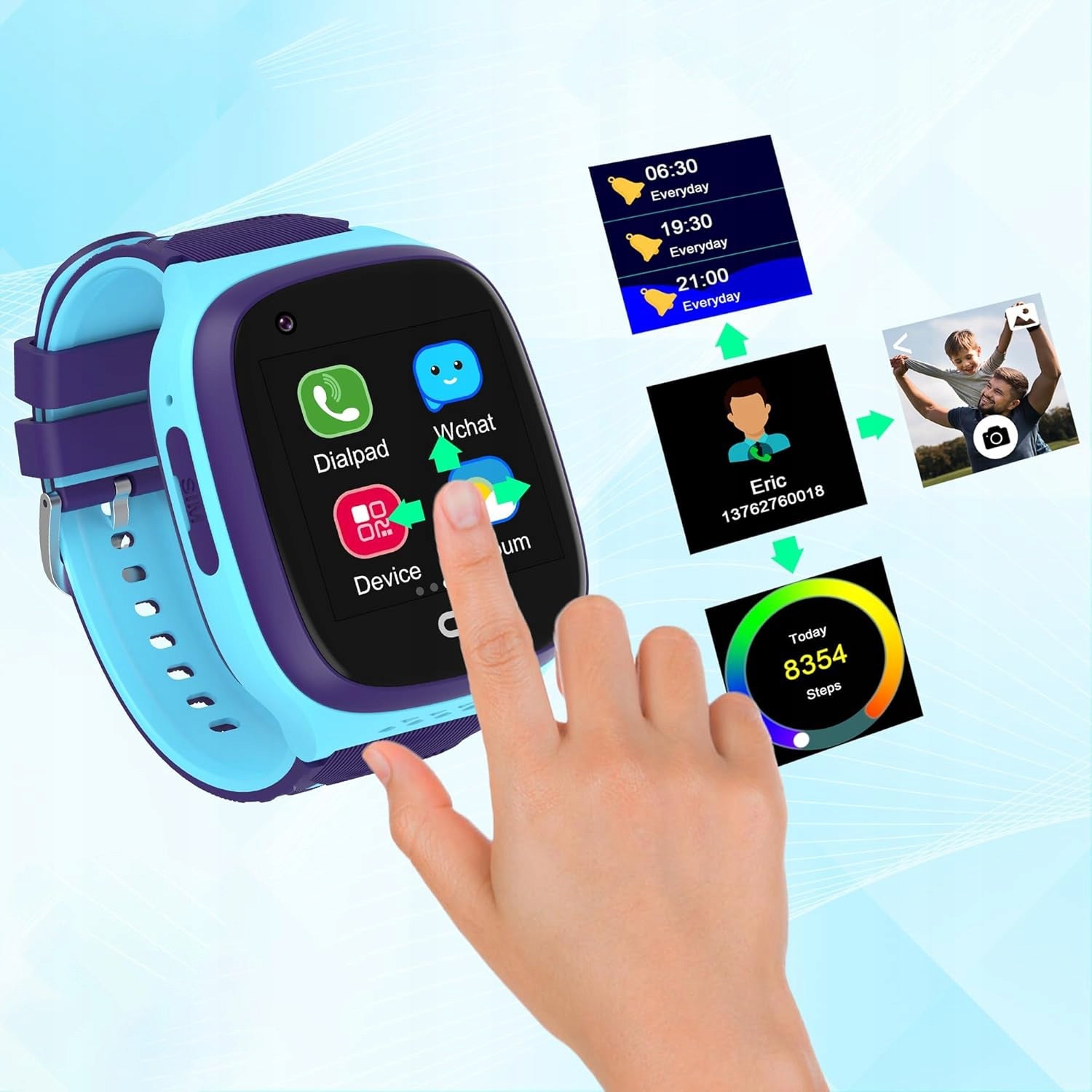 SMARTWATCH WATCH FOR CHILDREN SIM PHONE VIDEO CALL GPS SMS BLUE Packaging status original