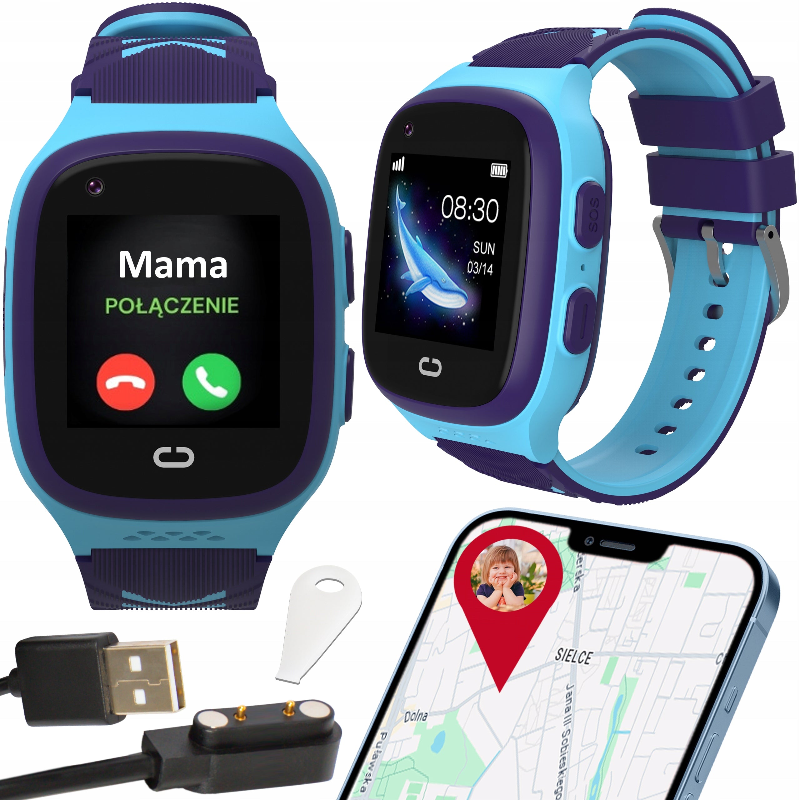 SMARTWATCH WATCH FOR CHILDREN SIM PHONE VIDEO CALL GPS SMS BLUE
