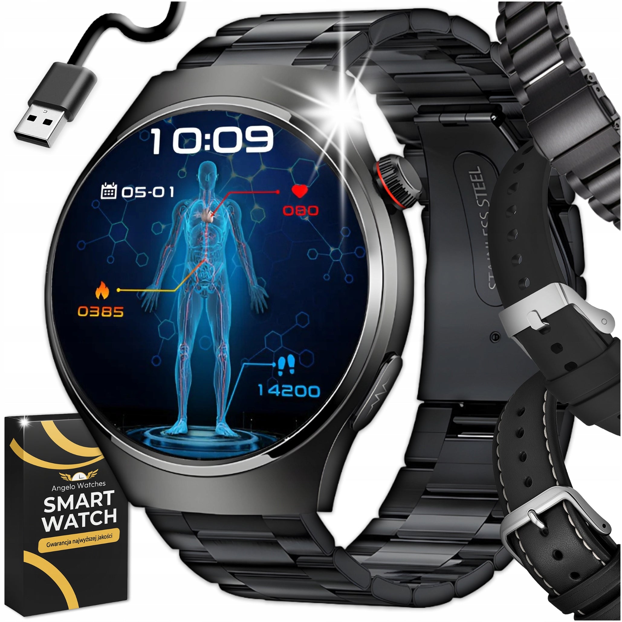 SMARTWATCH WATCH FOR SENIOR ECG PRESSURE HRV PPG TEMPERATURE MENU Polish