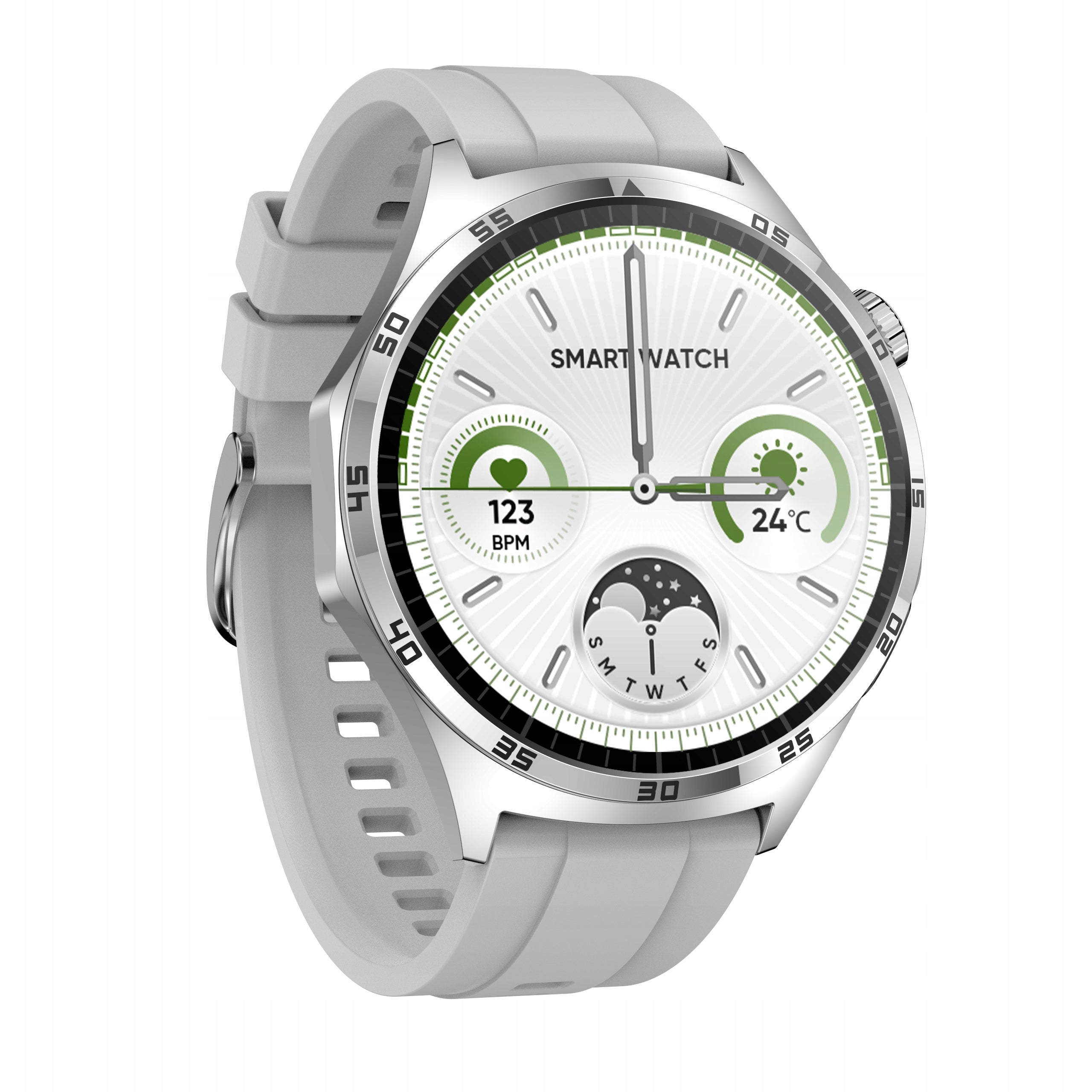 SMARTWATCH WATCH GLUCOSE ASSISTANT EKG PRESSURE CALIBRATION MENUPL Manufacturer code SmartWatch Zegarek AMOLED BT Mtech3 SREBRNY
