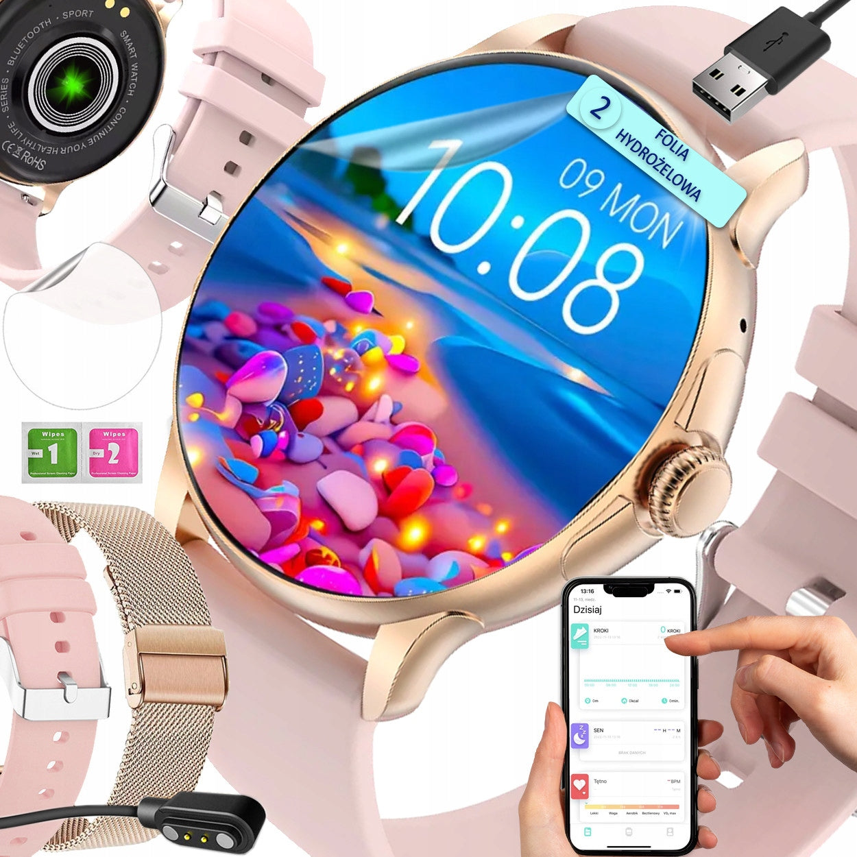 SMARTWATCH WATCH POLISH MENU PL TALK SPORT PULS 2 STRIPS AMOLED