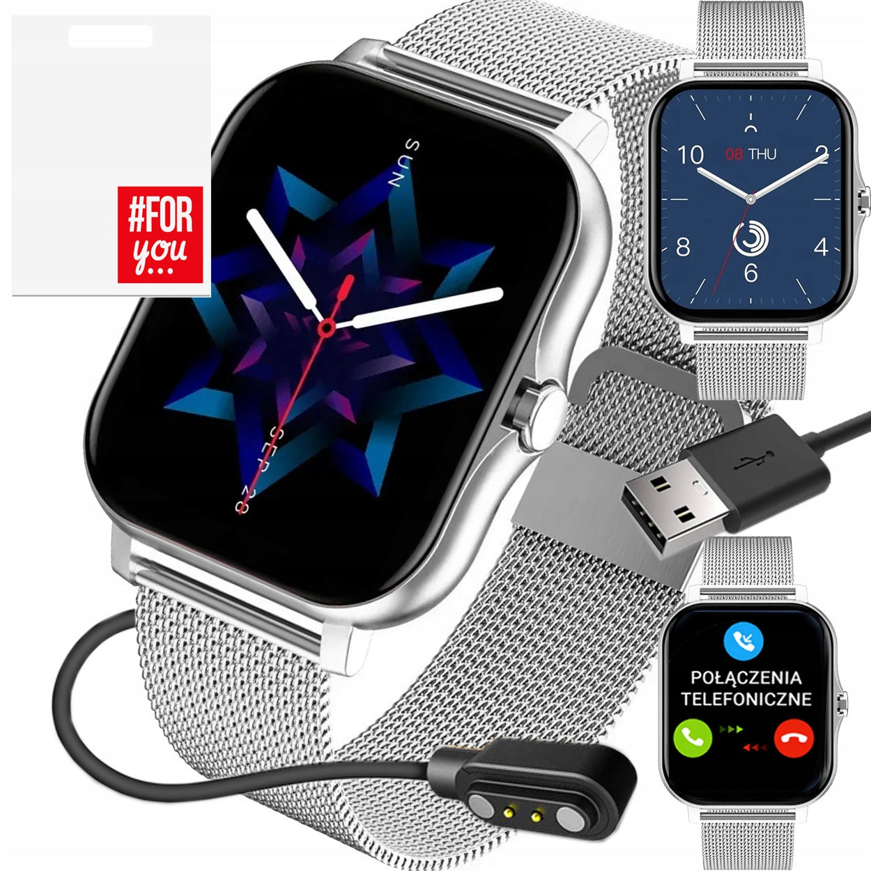 SMARTWATCH WATCH POLISH MENU TALK SPORT SMART WATCH WOMEN SILVER