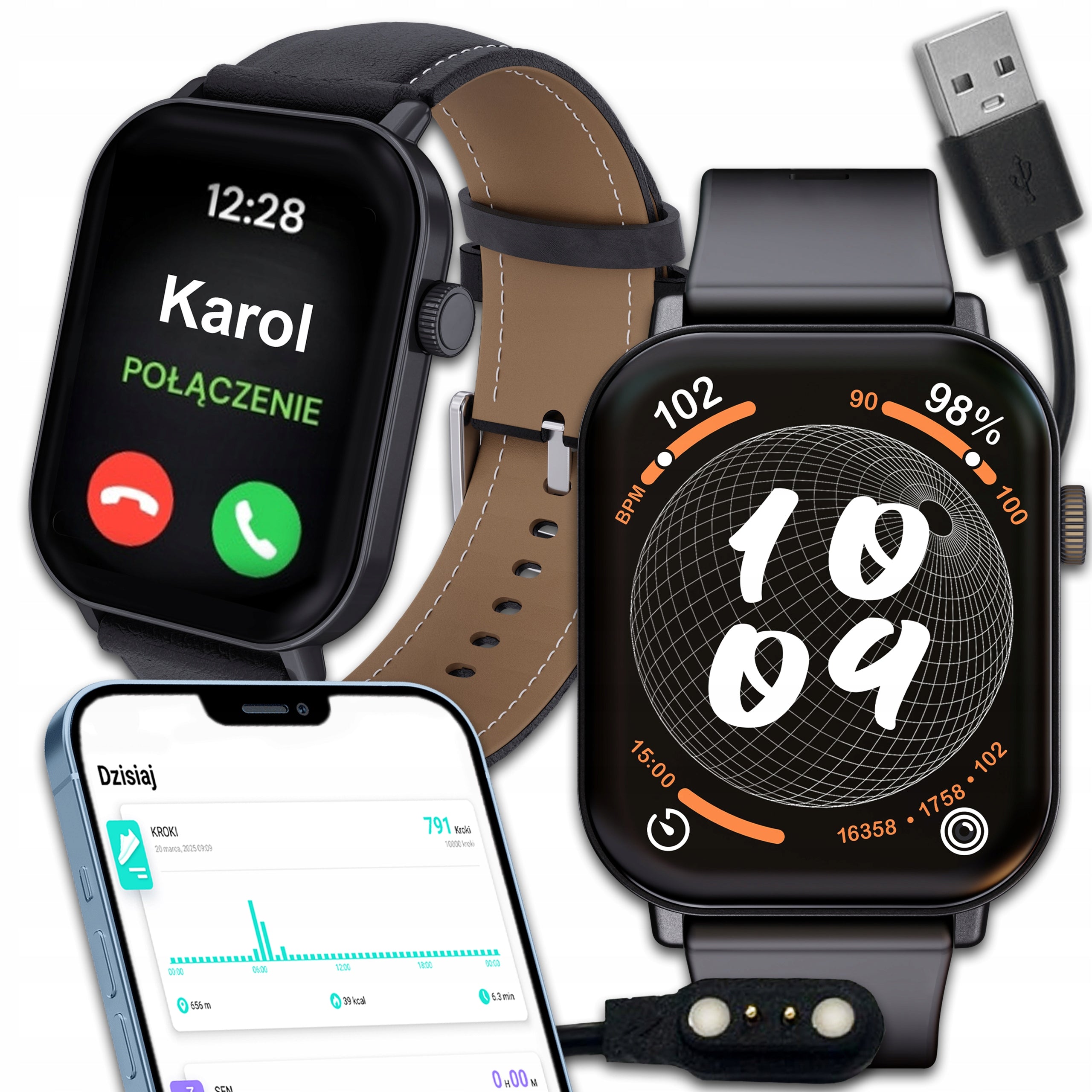 SMARTWATCH WATCH POLISH MENU WATERPROOF SPORT HEALTH MEASUREMENTS CONVERSATION