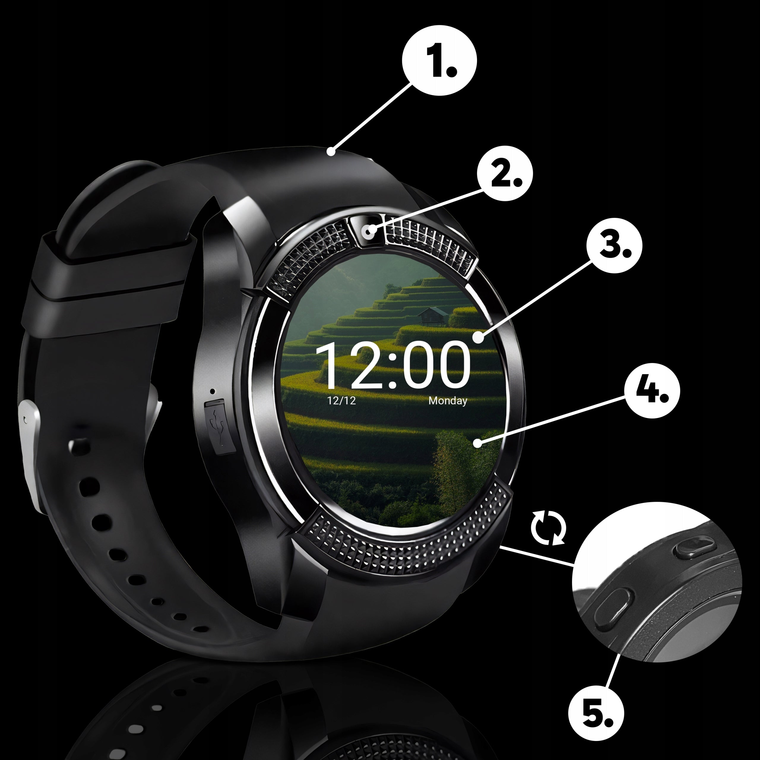 SMARTWATCH WATCH SIM CARD SD SCREEN IPS CAMERA MICROPHONE CONNECTION SPORT Manufacturer code V8