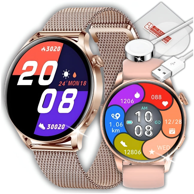 SMARTWATCH WOMEN'S CARDIOWATCH WATCH Polish CONVERSATIONS PULSE 2 STRIPES + GLASS
