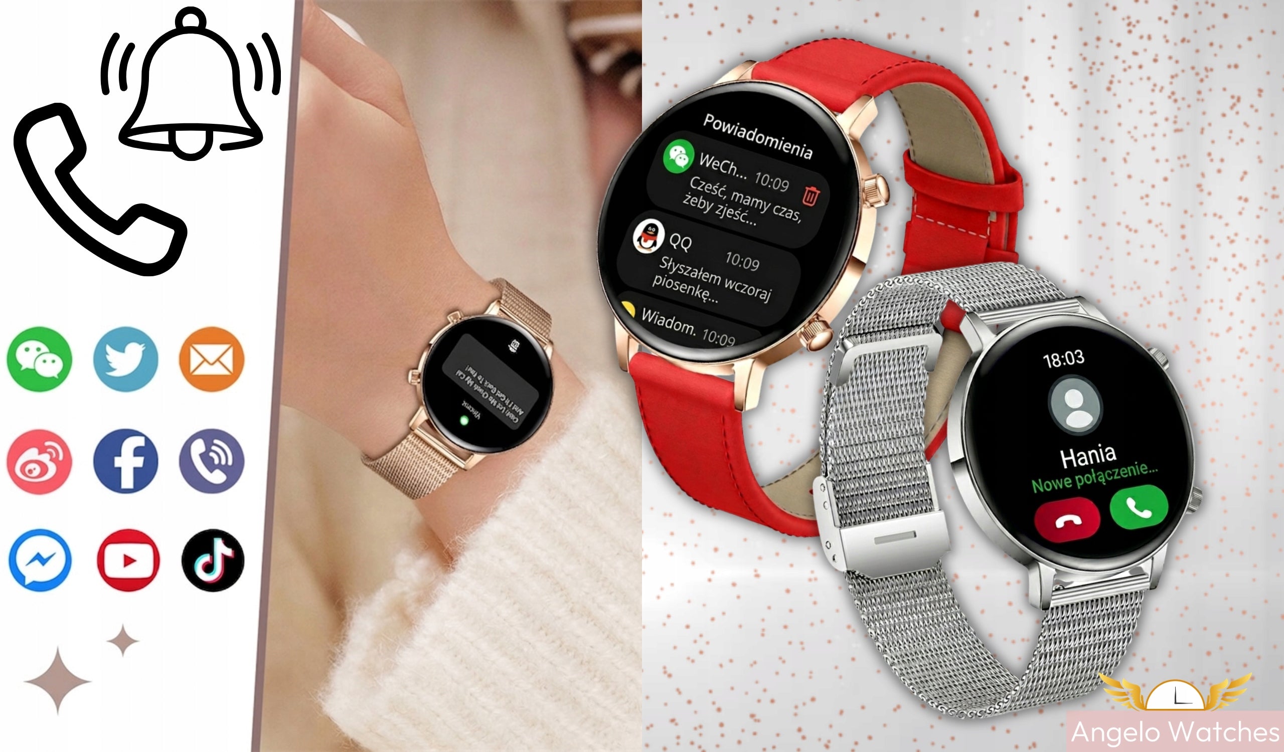 SMARTWATCH WOMEN'S ELEGANT WATCH AMOLED TALK BT 3 STRIPES SILVER IP68 Packaging status original