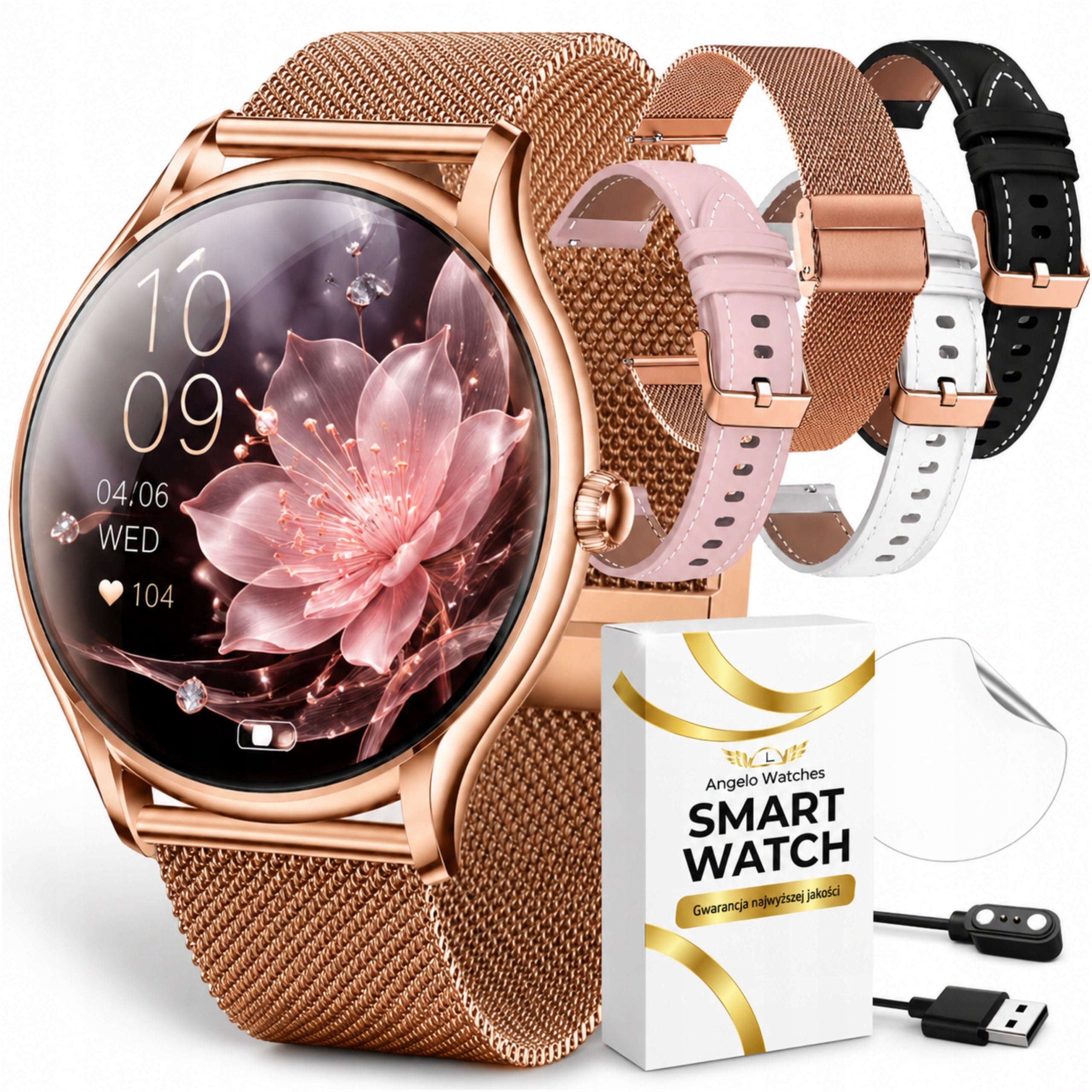 SMARTWATCH WOMEN'S GOLD AMOLED CONVERSATION NOTIFICATIONS BT HEART RATE SLEEP MENU PL