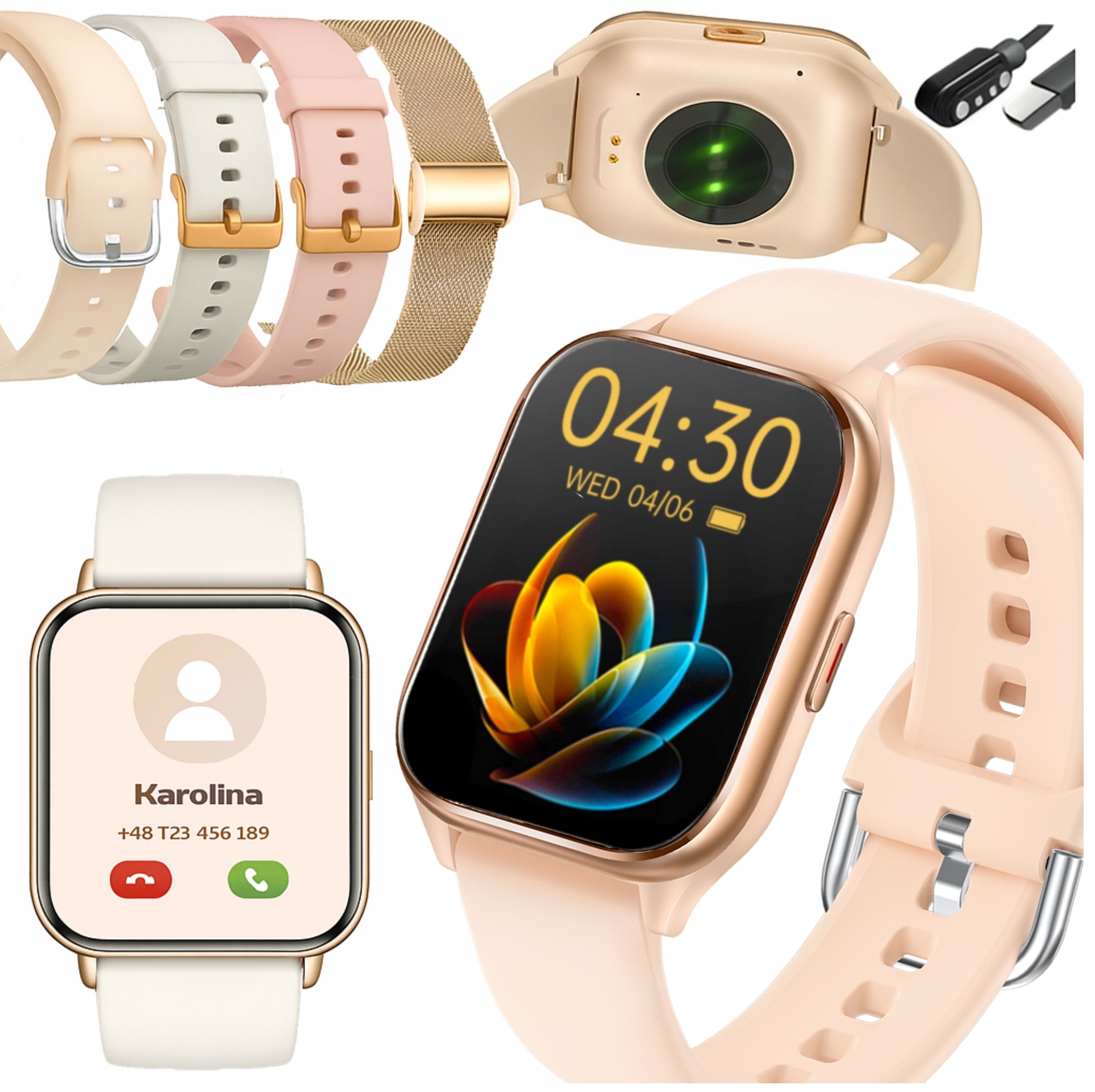 SMARTWATCH WOMEN'S GOLD SMS TALK SPORT HEALTH MENU PL + 4 STRIPES