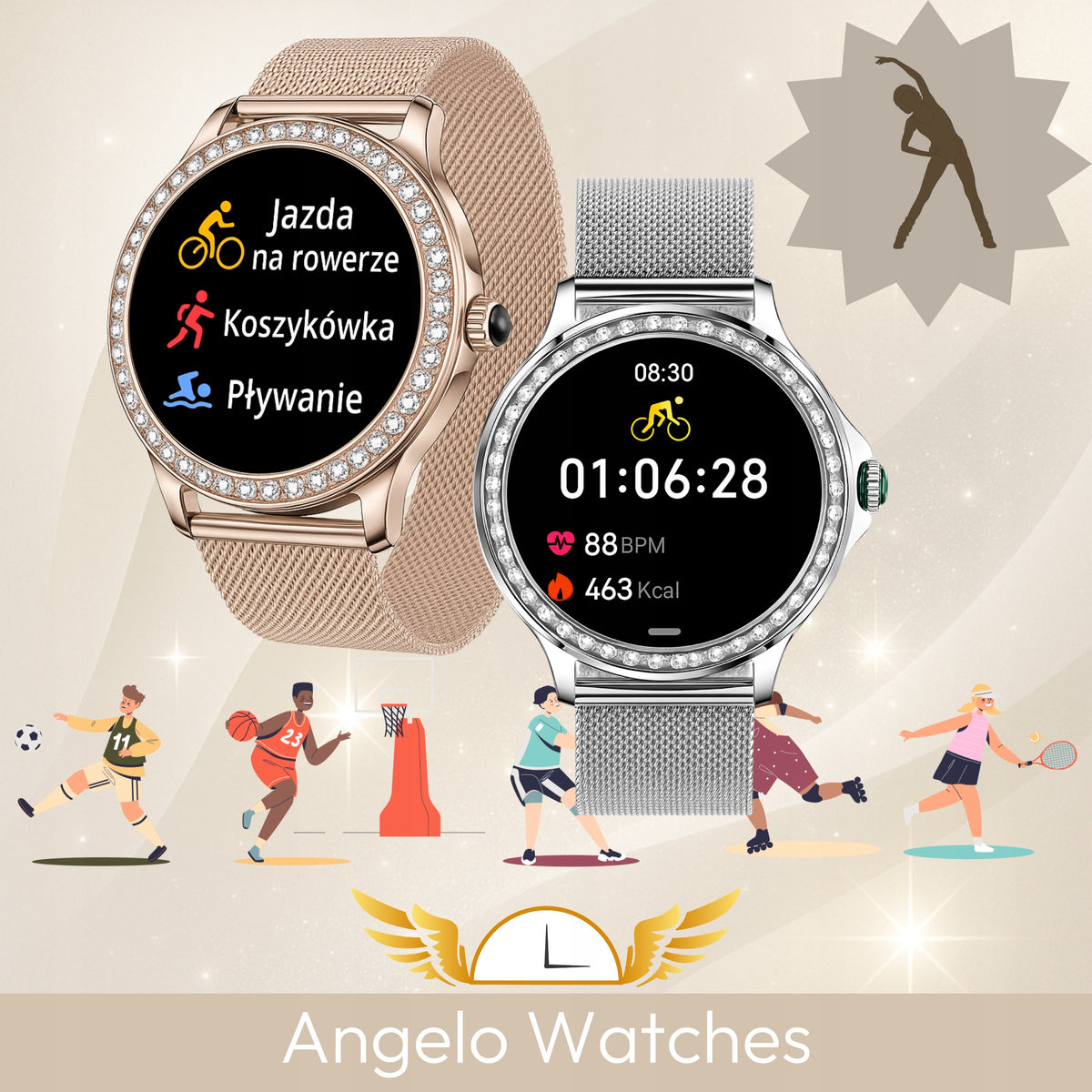 SMARTWATCH WOMEN'S SILVER WATCH TALK PRESSURE PULSE RHINESTONES MENU PL Model other
