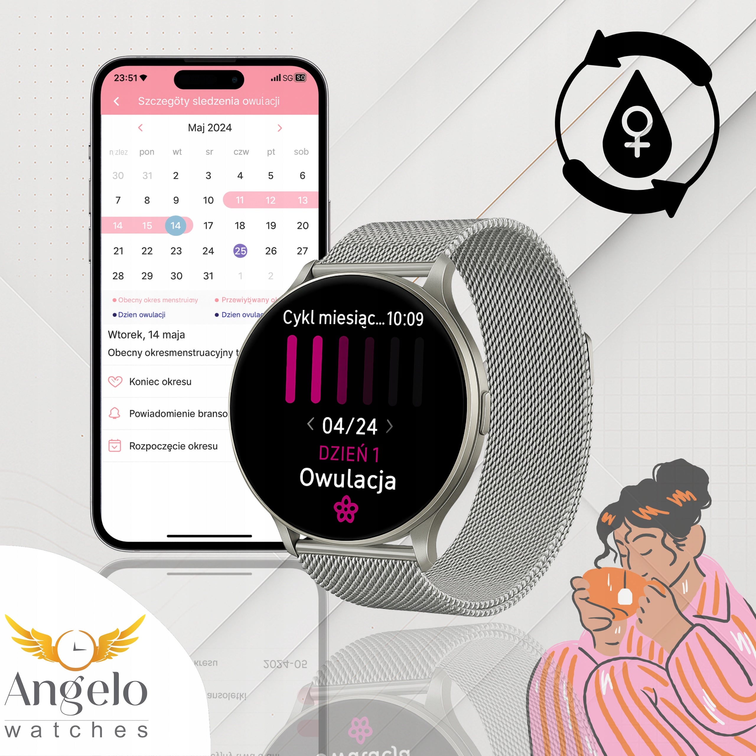 SMARTWATCH WOMEN'S TALK BT AMOLED IP68 SPORT HEALTH HEART RATE SLEEP MENU PL Model other