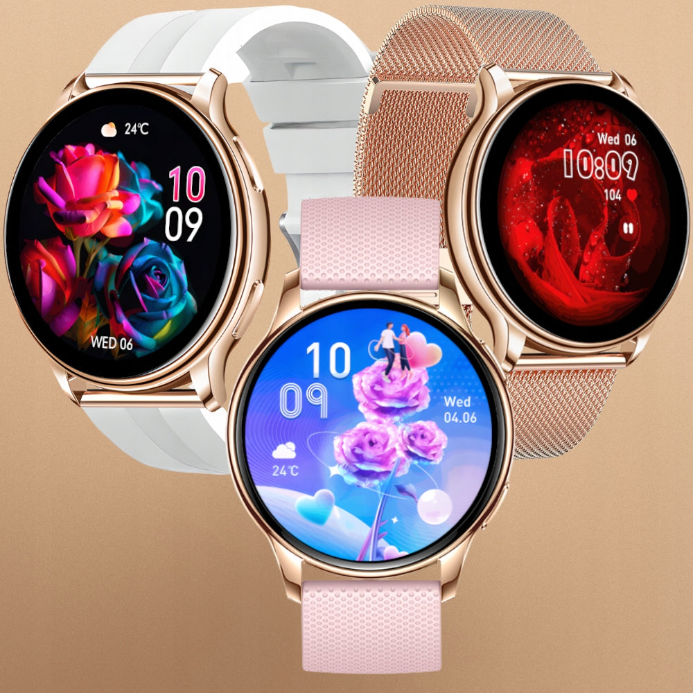 SMARTWATCH WOMEN'S TALK FUNCTION GOLD ROUND WHITE WITH BRACELET AMOLED Packaging status original