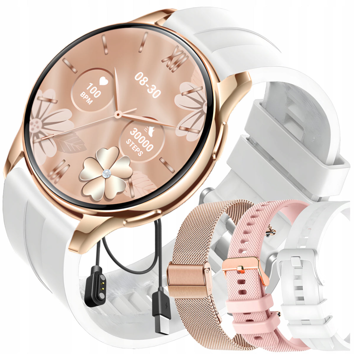 SMARTWATCH WOMEN'S TALK FUNCTION GOLD ROUND WHITE WITH BRACELET AMOLED